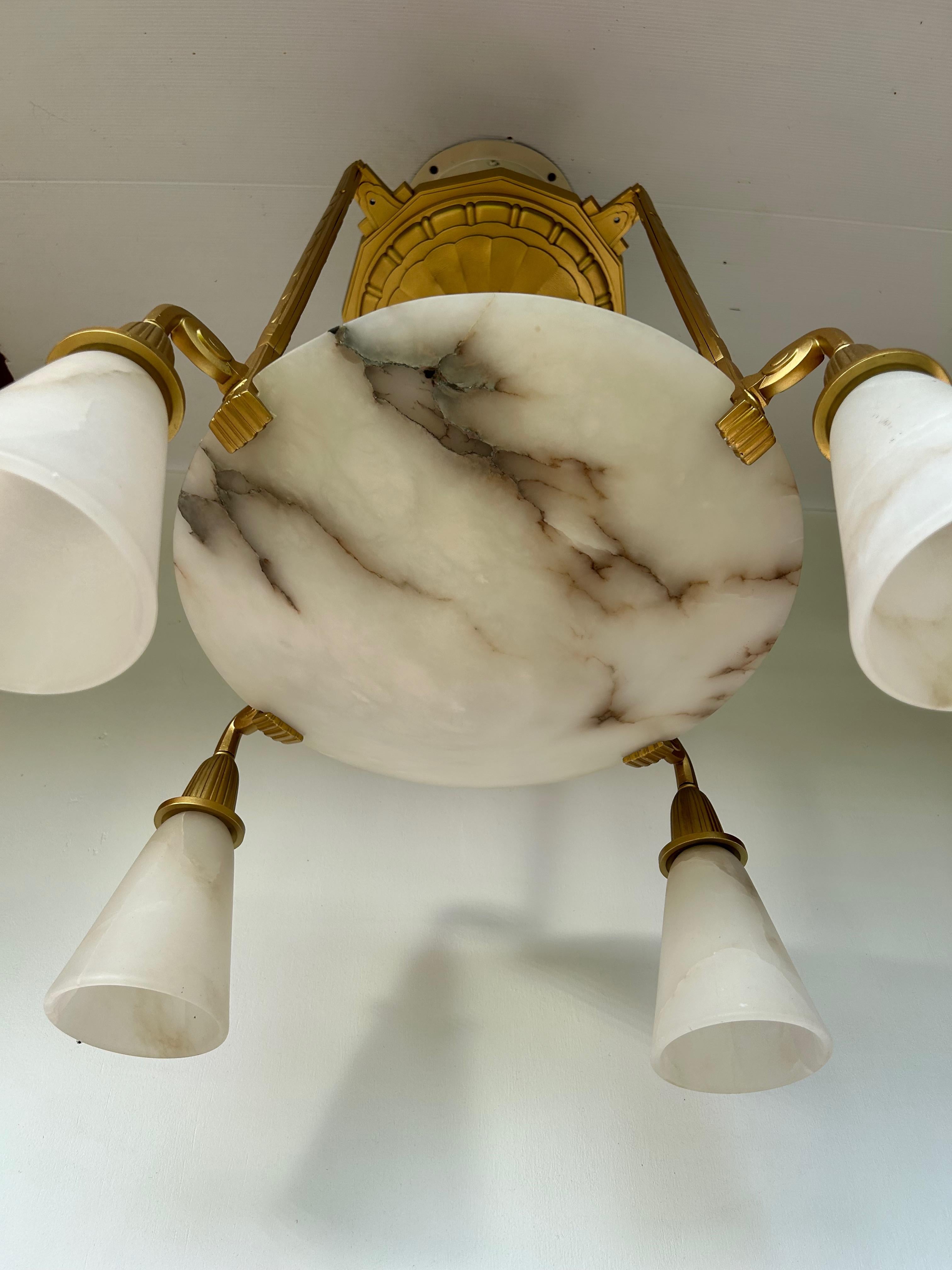 Art Deco Bronze Chandelier Signed P Gagnon In Excellent Condition For Sale In NANTES, FR