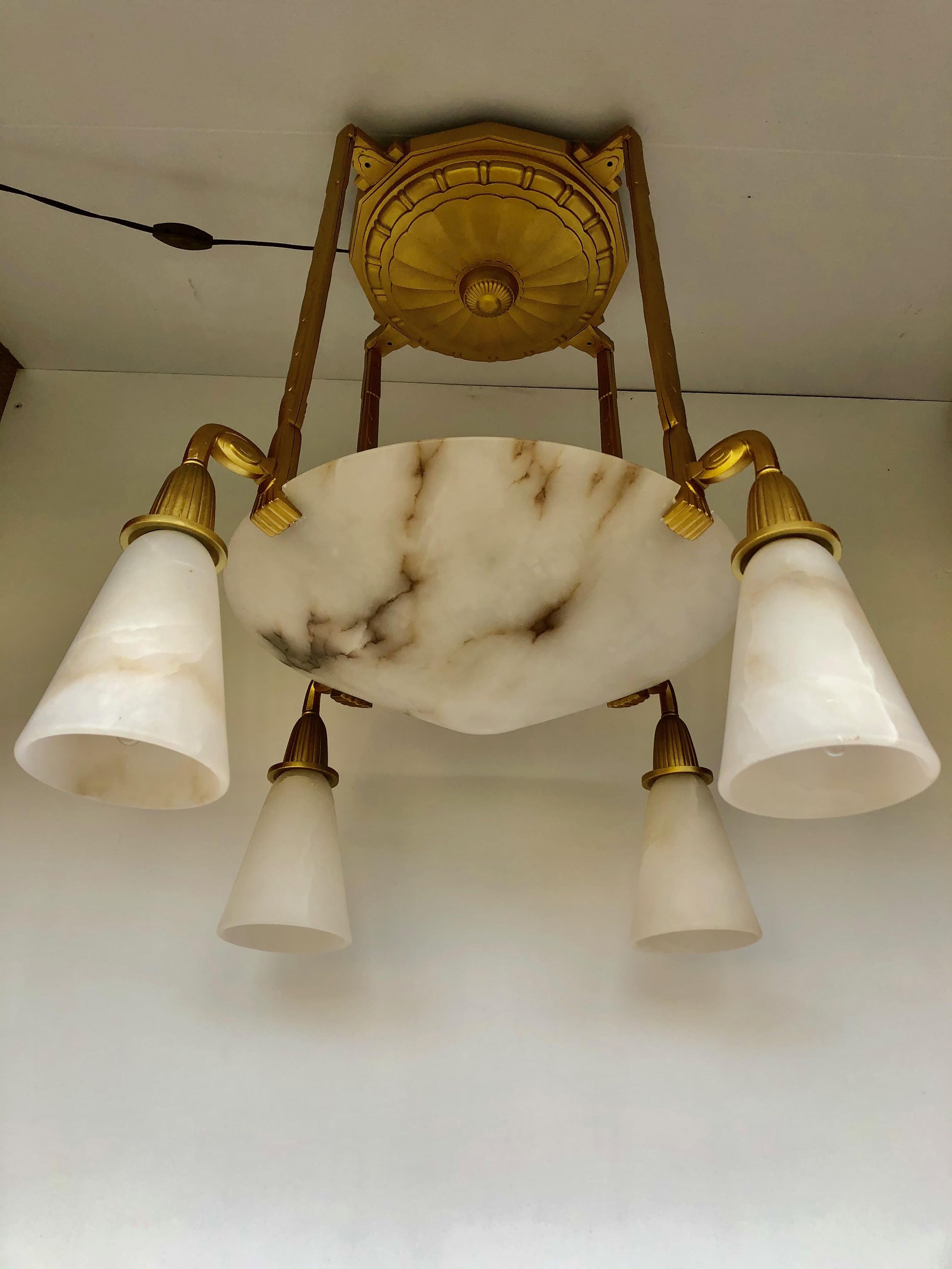 Art Deco Bronze Chandelier Signed P Gagnon For Sale 2