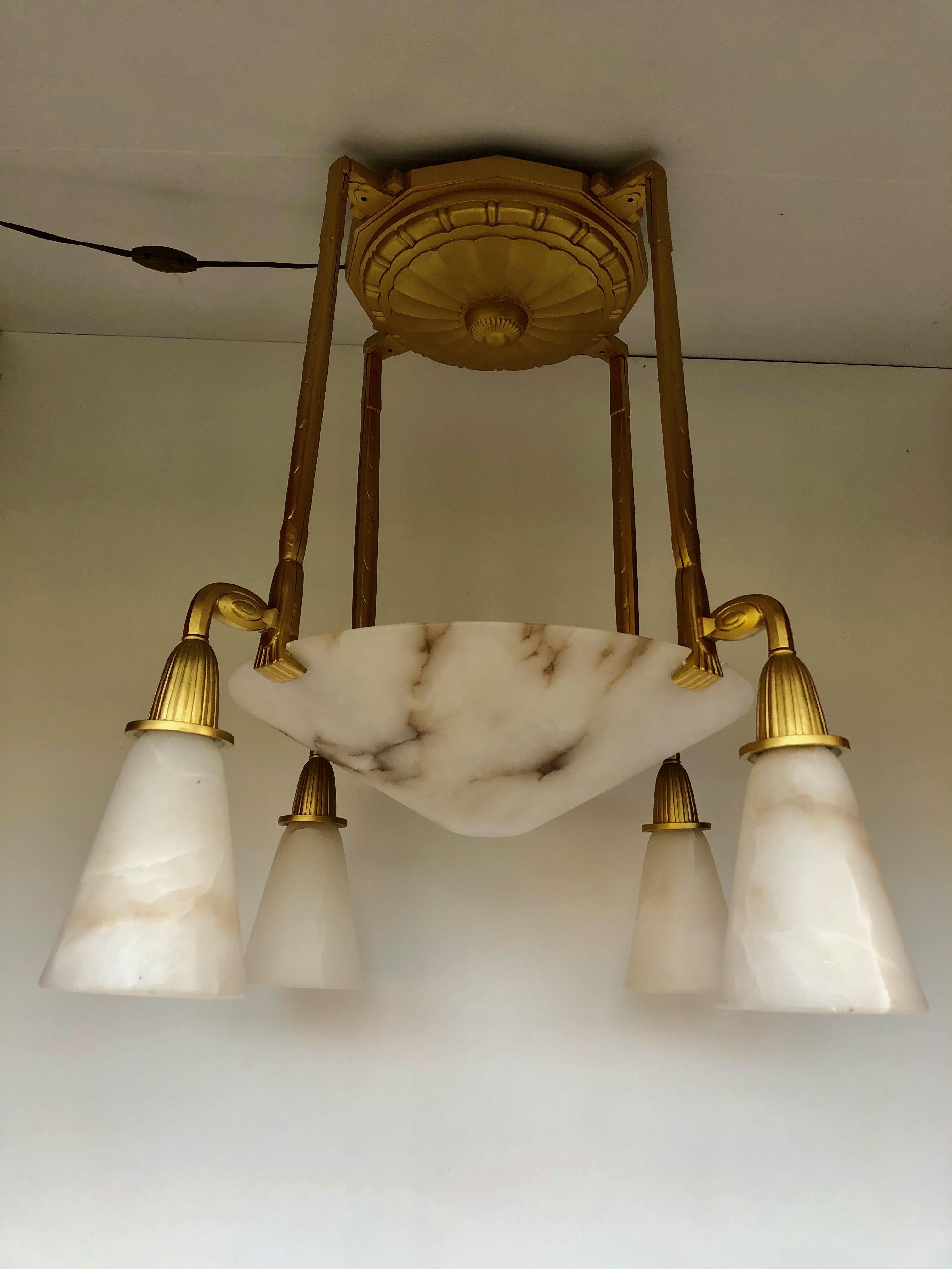 Art Deco Bronze Chandelier Signed P Gagnon For Sale 3