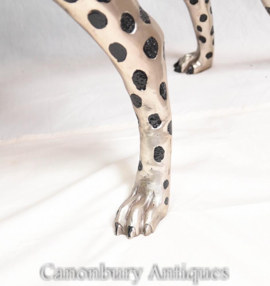 Art Deco Bronze Cheetah Cat - Large Silver Plate Statue In Good Condition For Sale In Potters Bar, GB