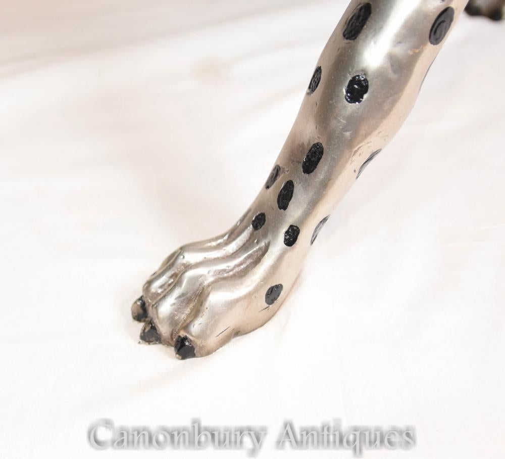 Late 20th Century Art Deco Bronze Cheetah Cat - Large Silver Plate Statue For Sale