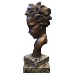 Art Deco Bronze Child Face Sculpture, Italy, circa 1930