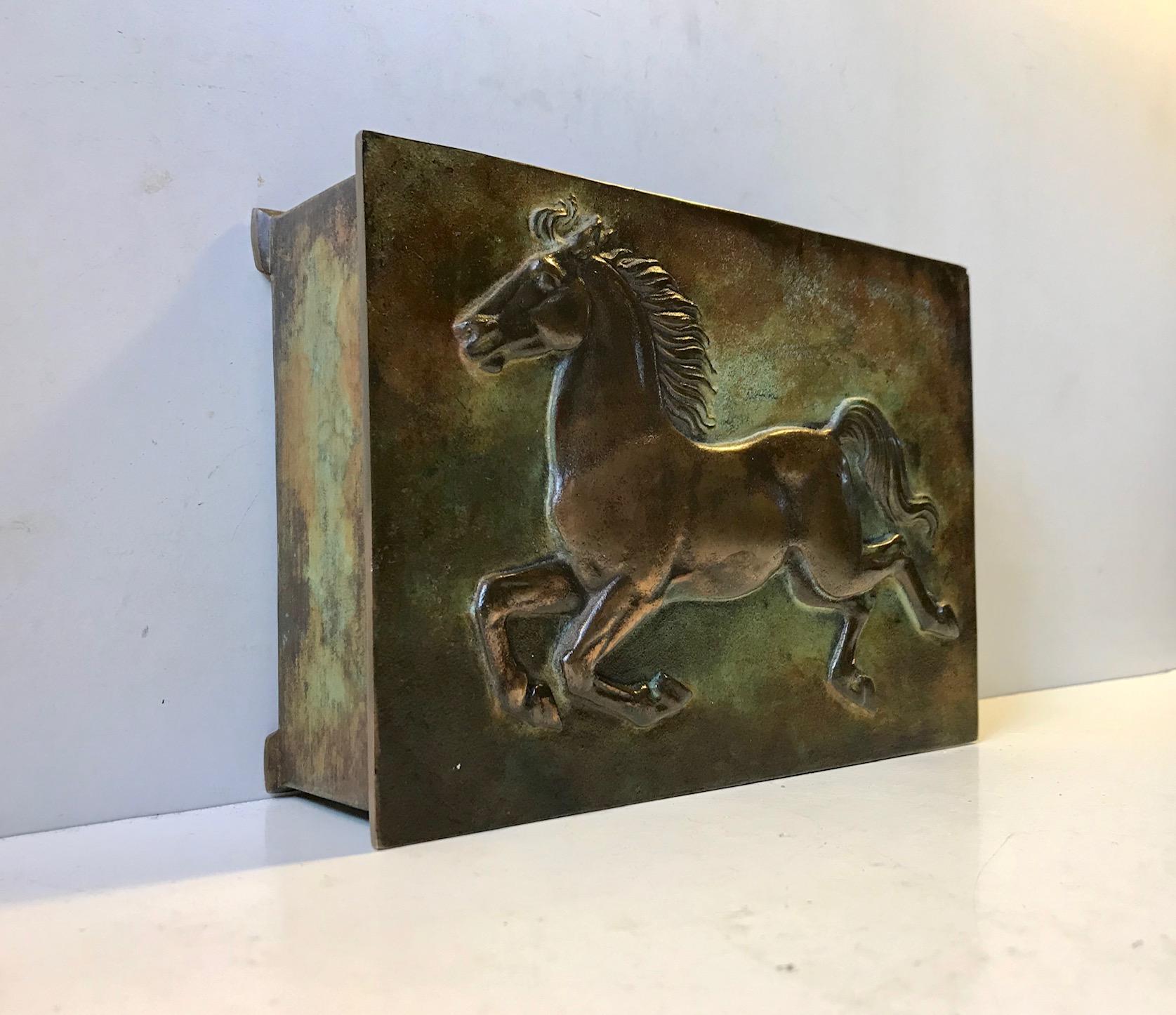 Art Deco Bronze Cigar Box with Stallion, Denmark, 1930s 1