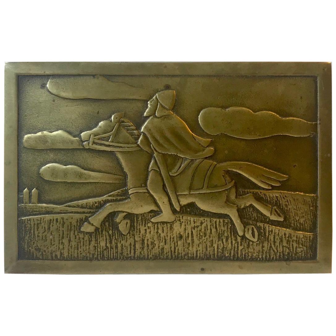Boîte à cigarettes Art Déco en bronze avec soldat par N. Dam Ravn, Danemark, années 1930