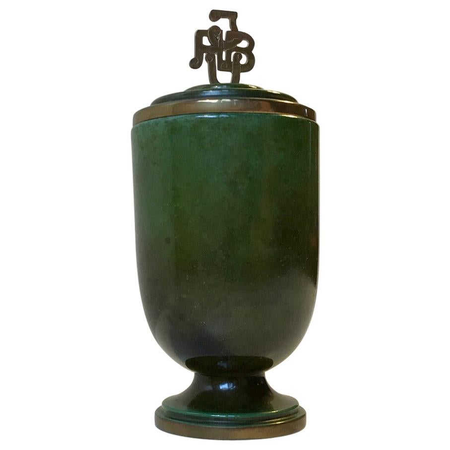 Art Deco Bronze Cigarette Jar by Ildfast, Denmark, 1940s