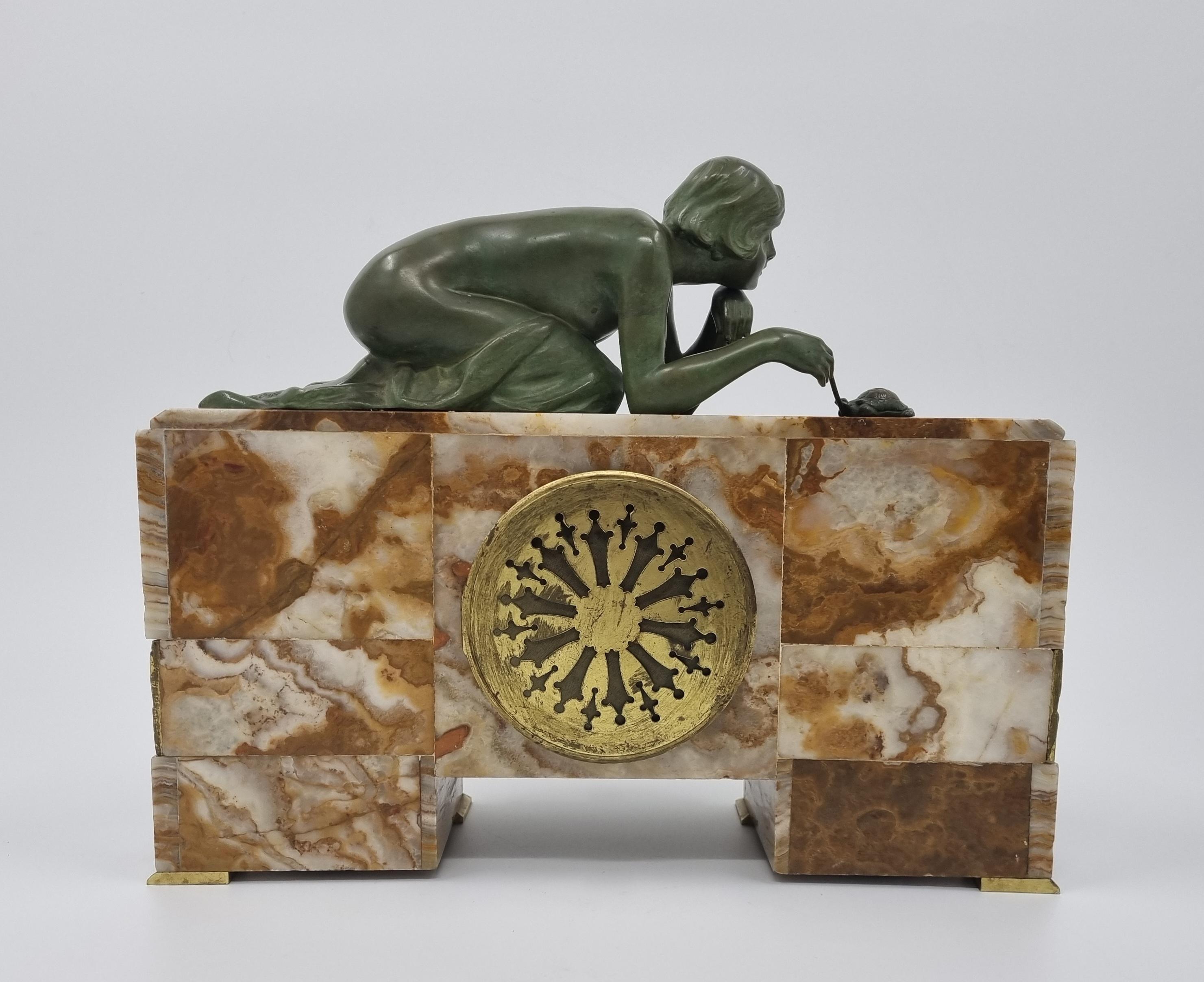 Art Deco Bronze-Klack-Garnitur-Set „Patience“ von Suzanne Bizard, um 1925 im Angebot 9