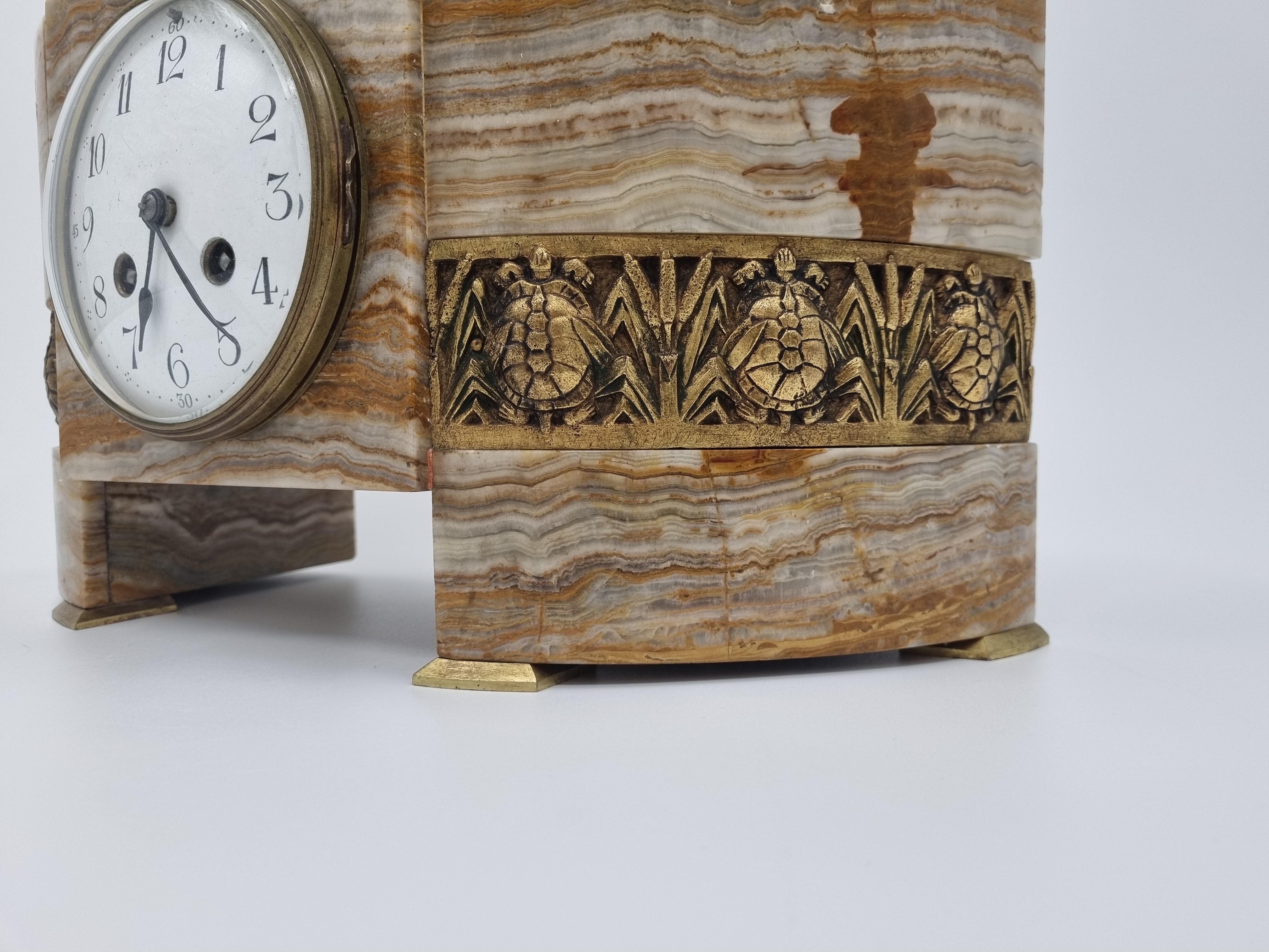 Art Deco Bronze Clock Garniture Set 