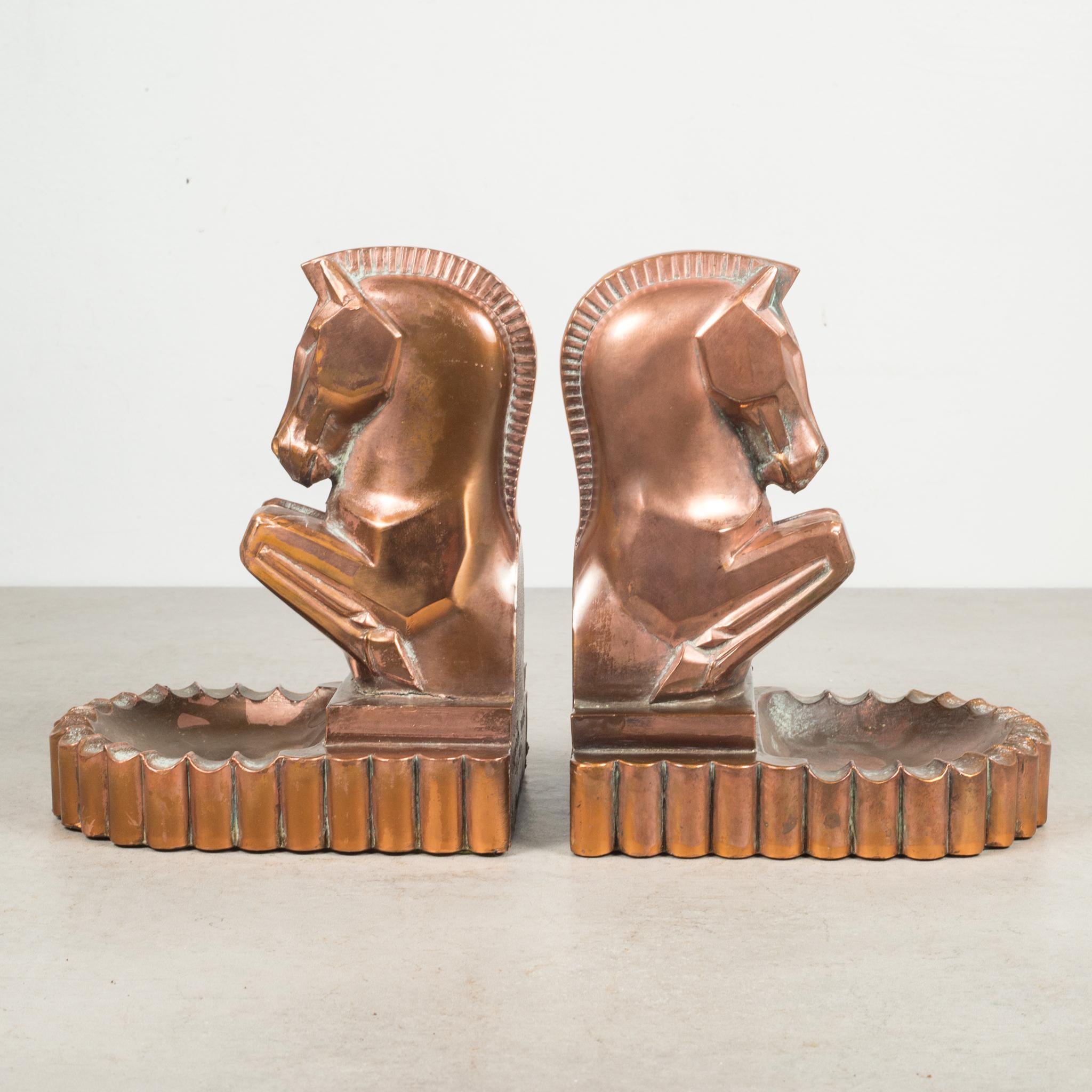 20th Century Art Deco Bronze/Copper-Plated Trojan Horse Bookends by Champion Products c.1930