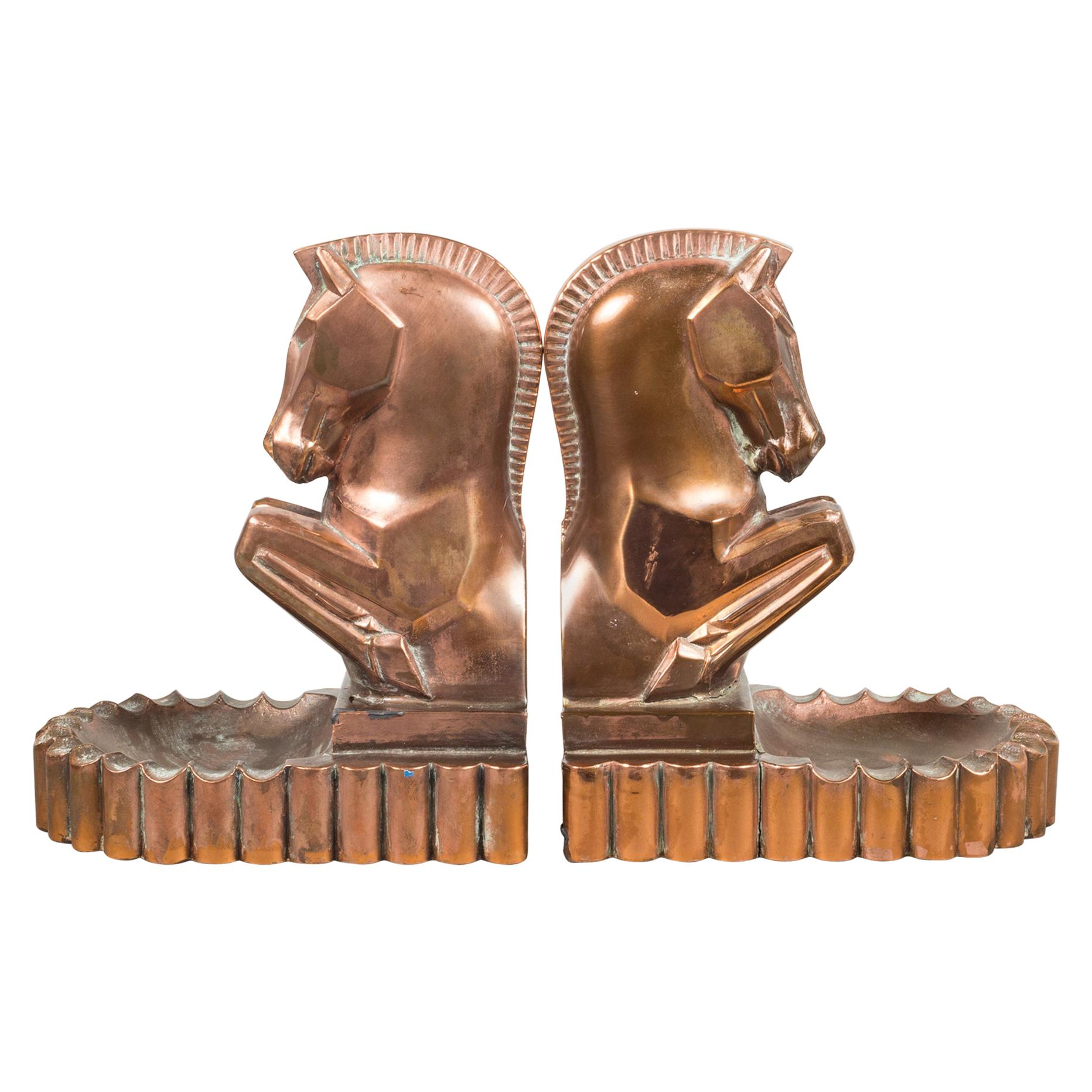 Art Deco Bronze/Copper-Plated Trojan Horse Bookends by Champion Products c.1930