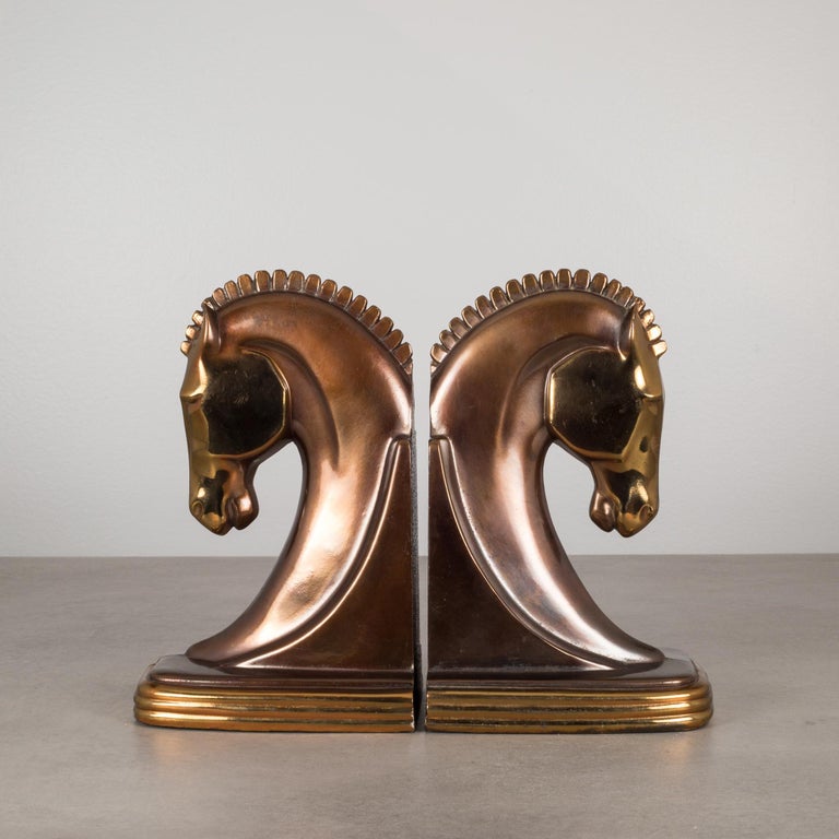 Art Deco Bronze and Copper Plated Trojan Horse Bookends by Dodge, circa 1930 at 1stDibs