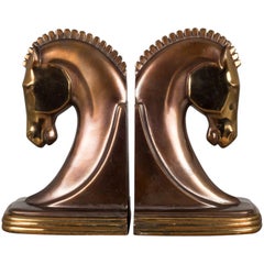 Antique Art Deco Bronze & Copper Plated Trojan Horse Bookends by Dodge, circa 1930