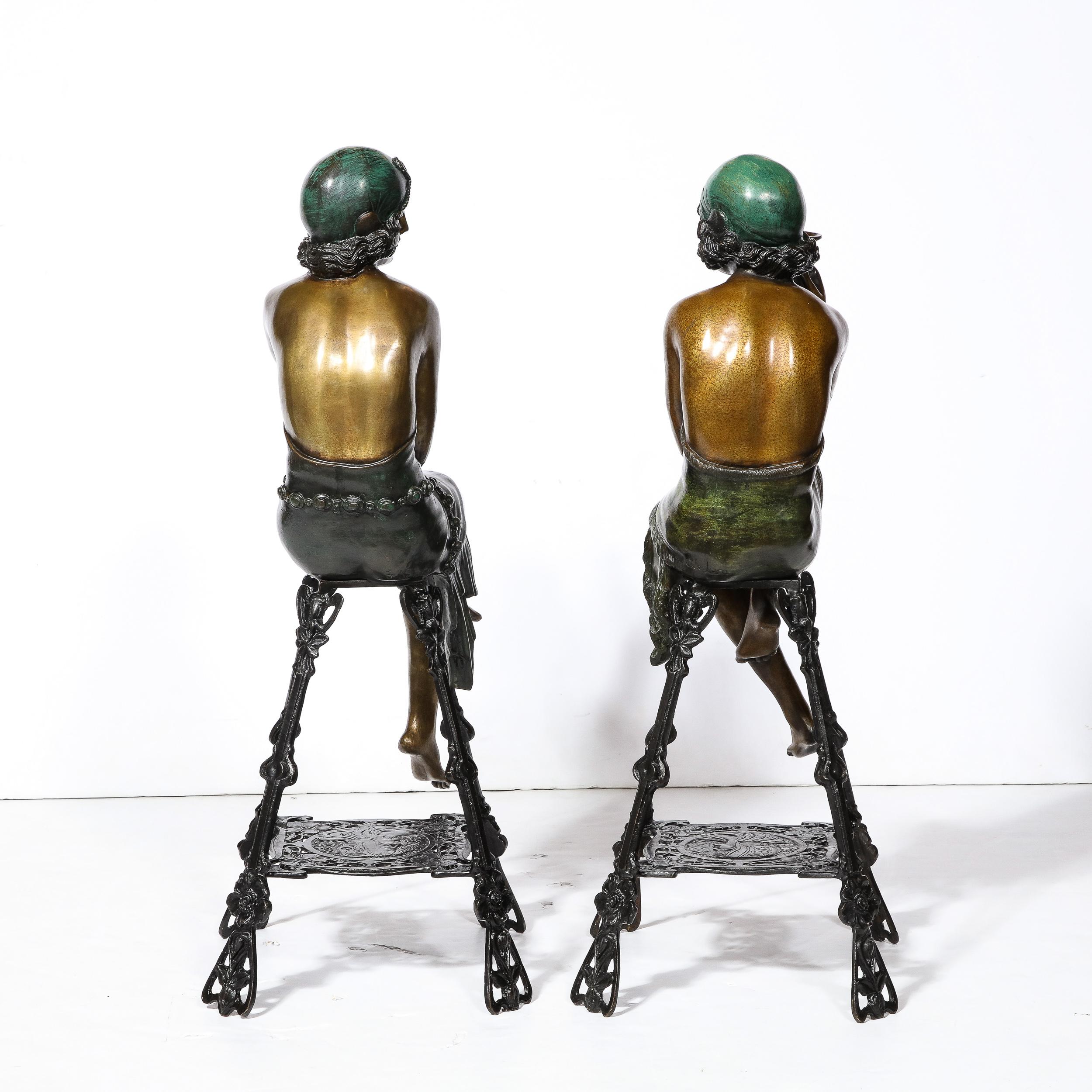 Art Deco Bronze & Copper Sculptures of Seated Flappers by Ferdinando De Luca For Sale 3