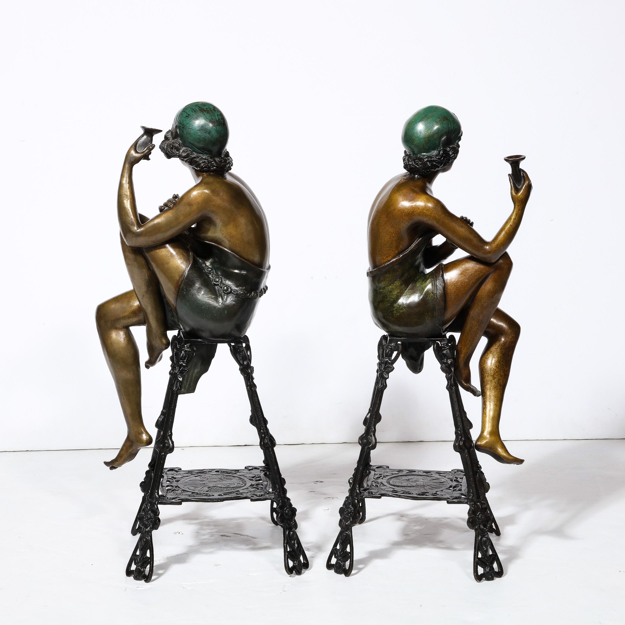 Art Deco Bronze & Copper Sculptures of Seated Flappers by Ferdinando De Luca For Sale 6