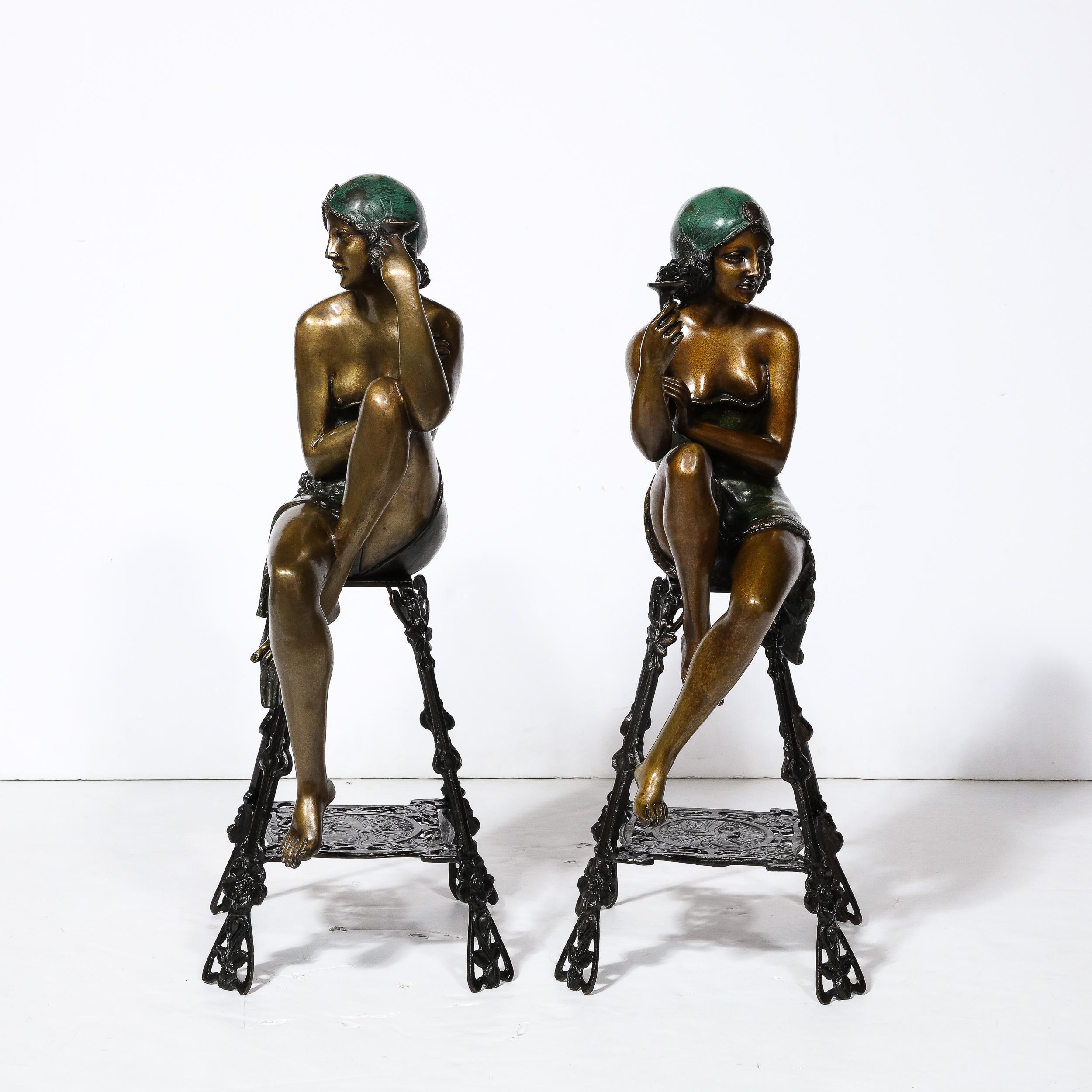 Art Deco Bronze & Copper Sculptures of Seated Flappers by Ferdinando De Luca For Sale 9