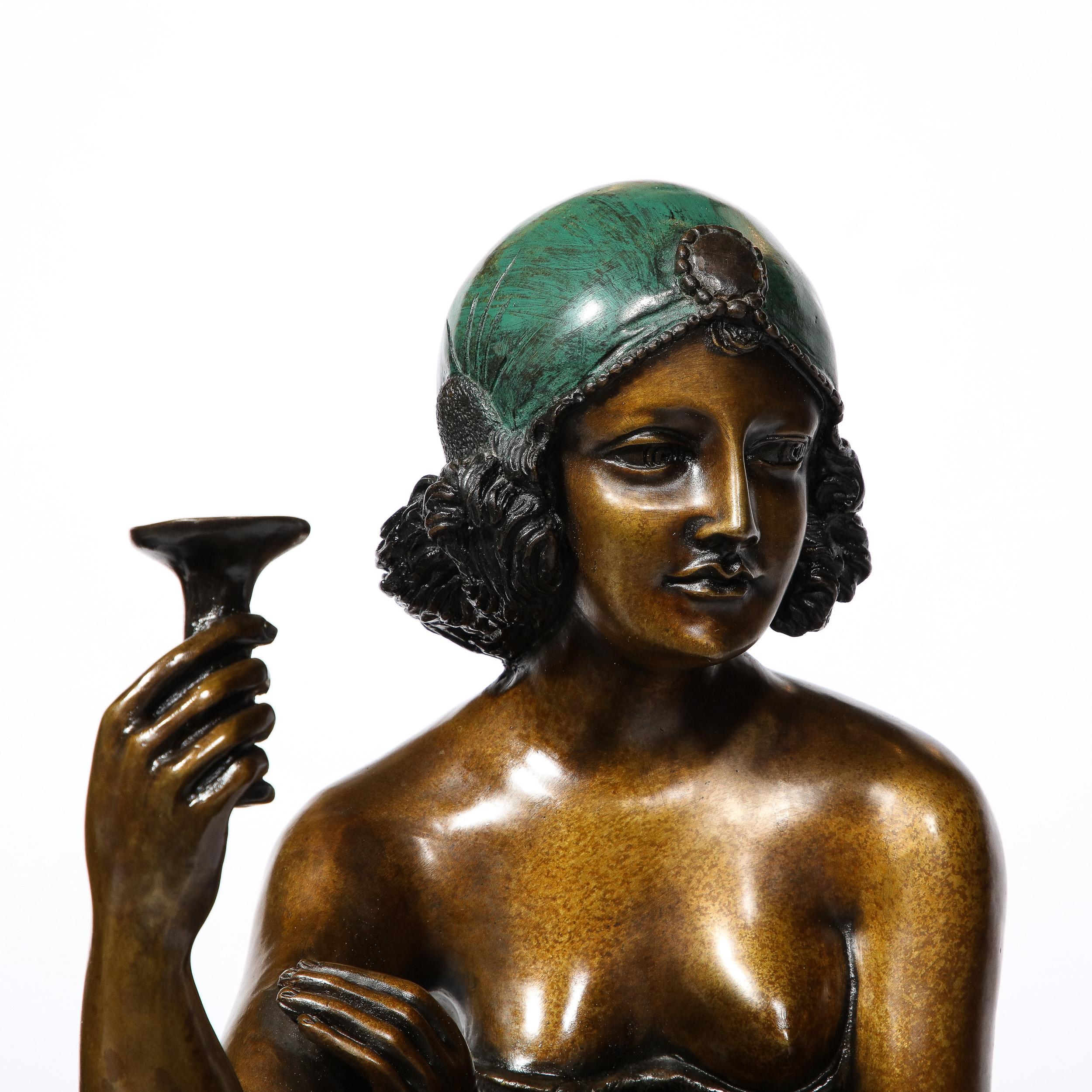 Art Deco Bronze & Copper Sculptures of Seated Flappers by Ferdinando De Luca For Sale 11