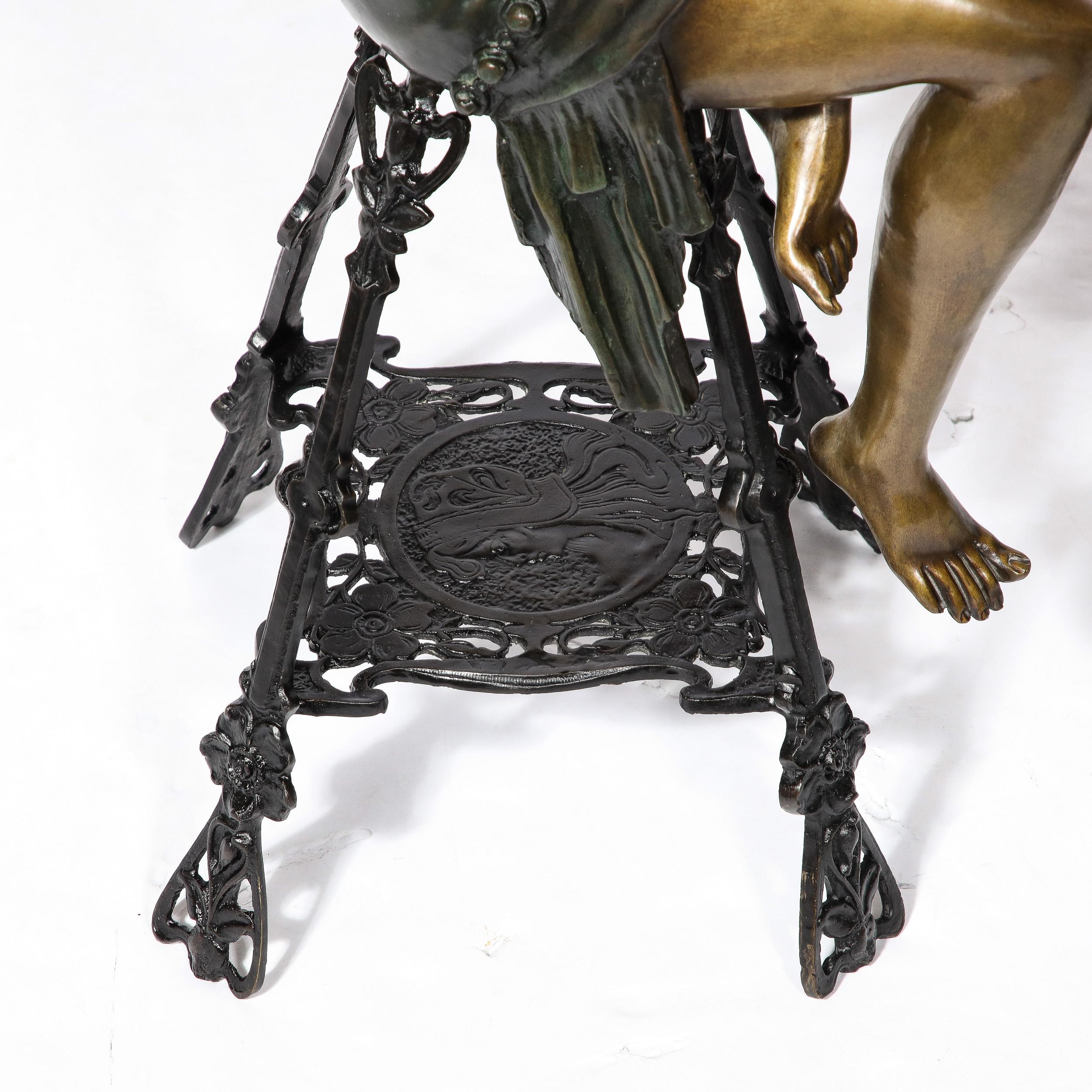 Italian Art Deco Bronze & Copper Sculptures of Seated Flappers by Ferdinando De Luca For Sale