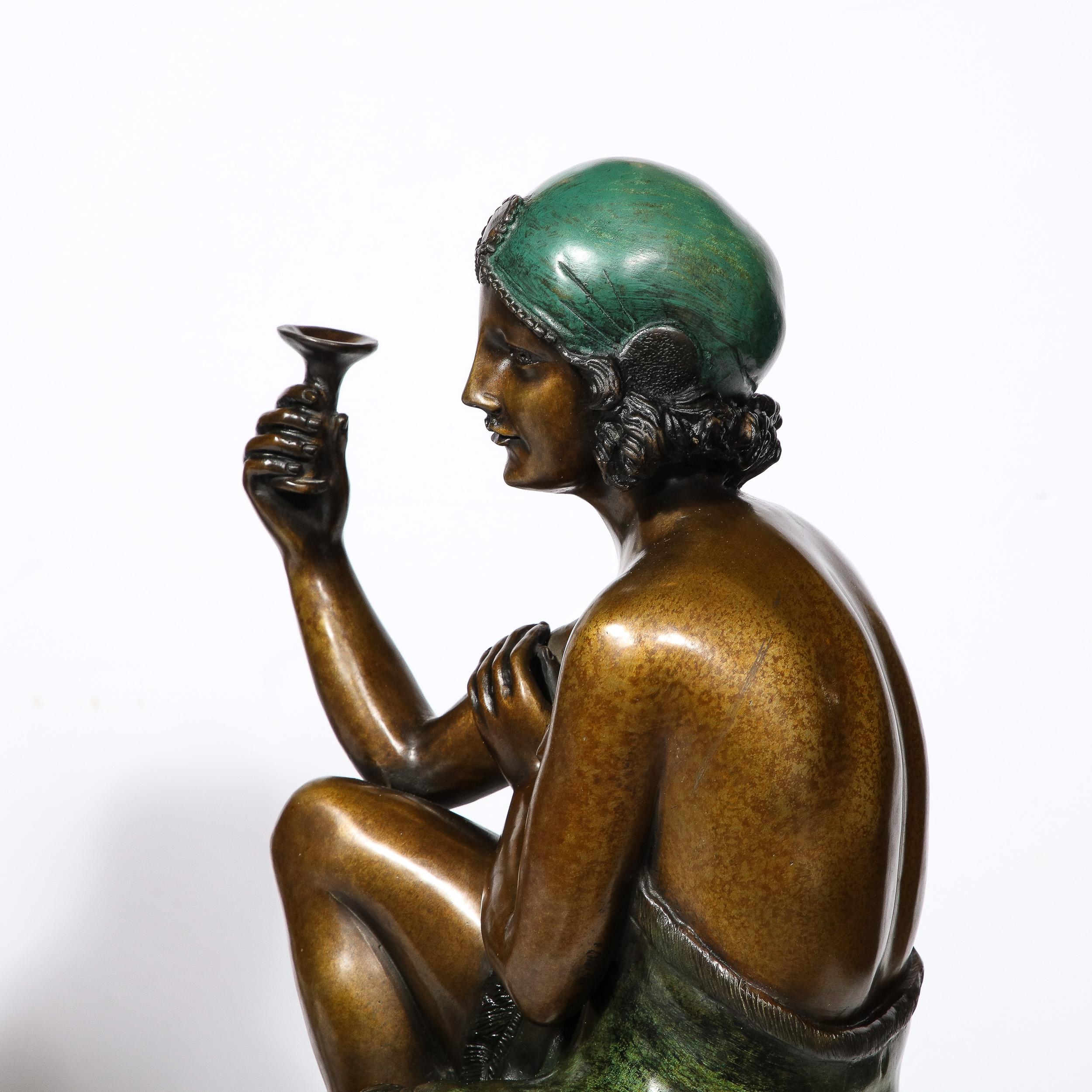 Art Deco Bronze & Copper Sculptures of Seated Flappers by Ferdinando De Luca For Sale 1