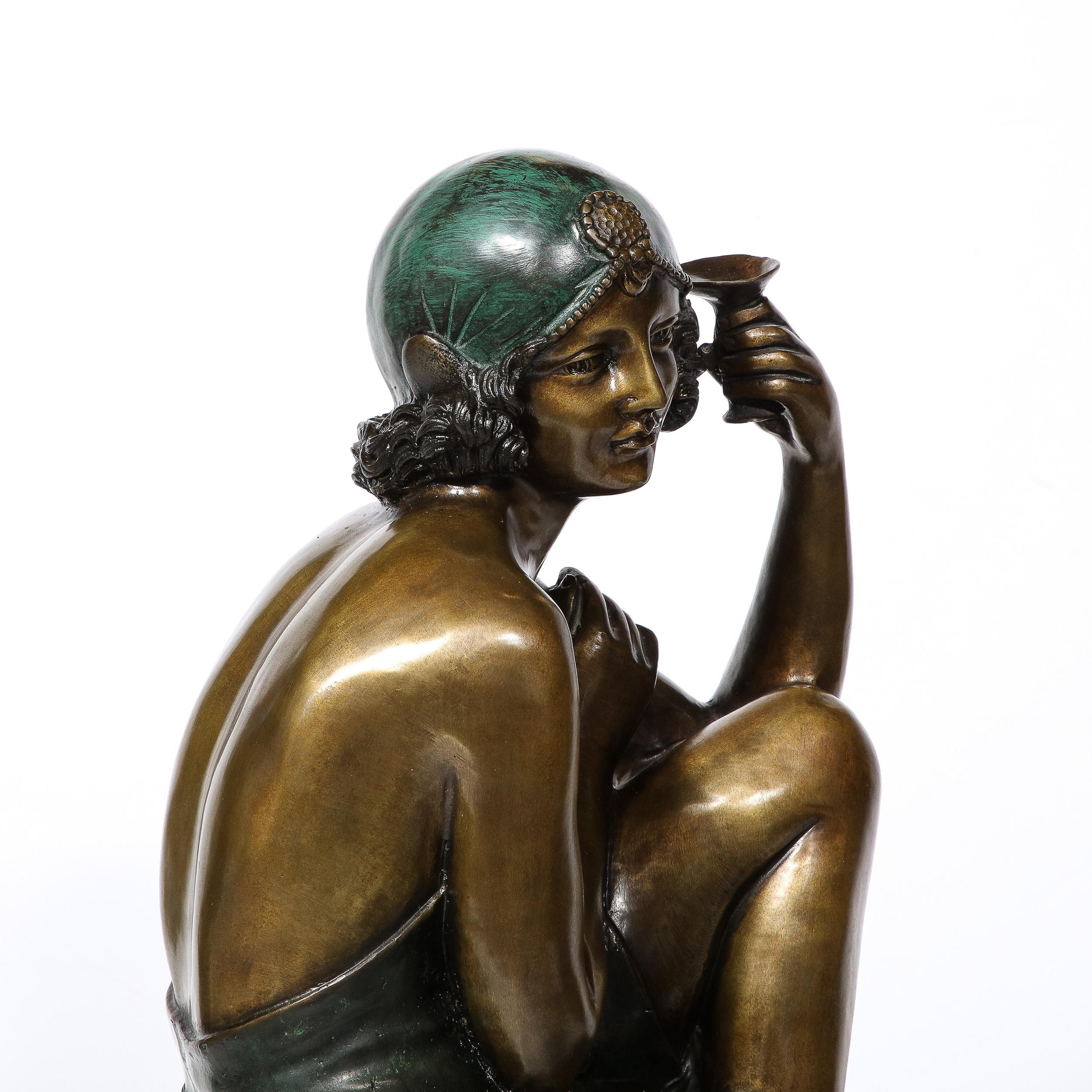 Art Deco Bronze & Copper Sculptures of Seated Flappers by Ferdinando De Luca For Sale 2