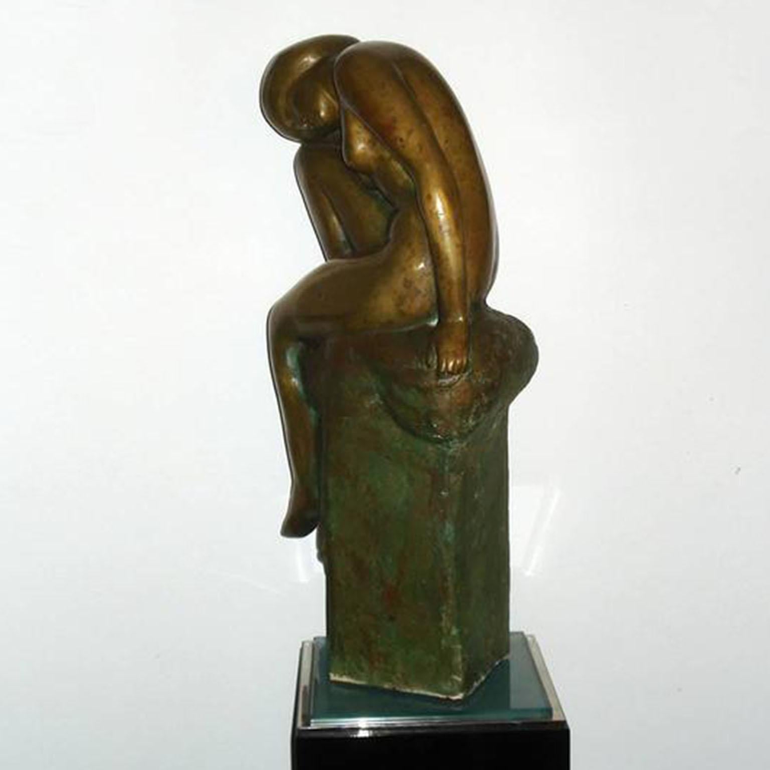 Art Deco Bronze Crouching Bathing Girl, France 1930s For Sale 4