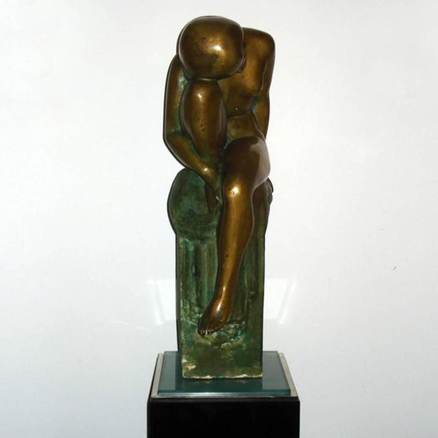 Cast Art Deco Bronze Crouching Bathing Girl, France 1930s For Sale
