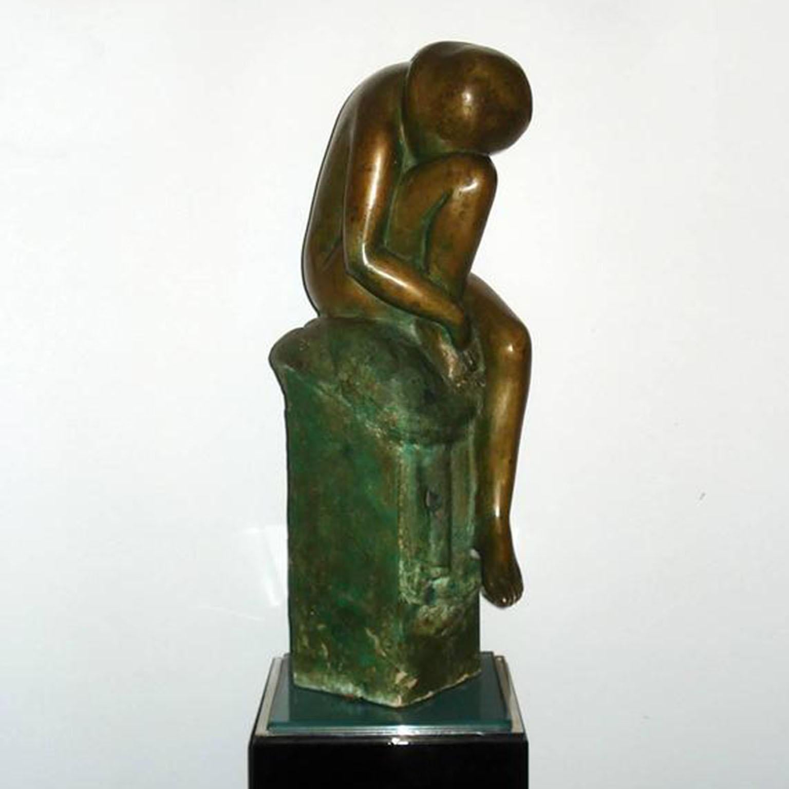 Art Deco Bronze Crouching Bathing Girl, France 1930s In Good Condition For Sale In Bochum, NRW