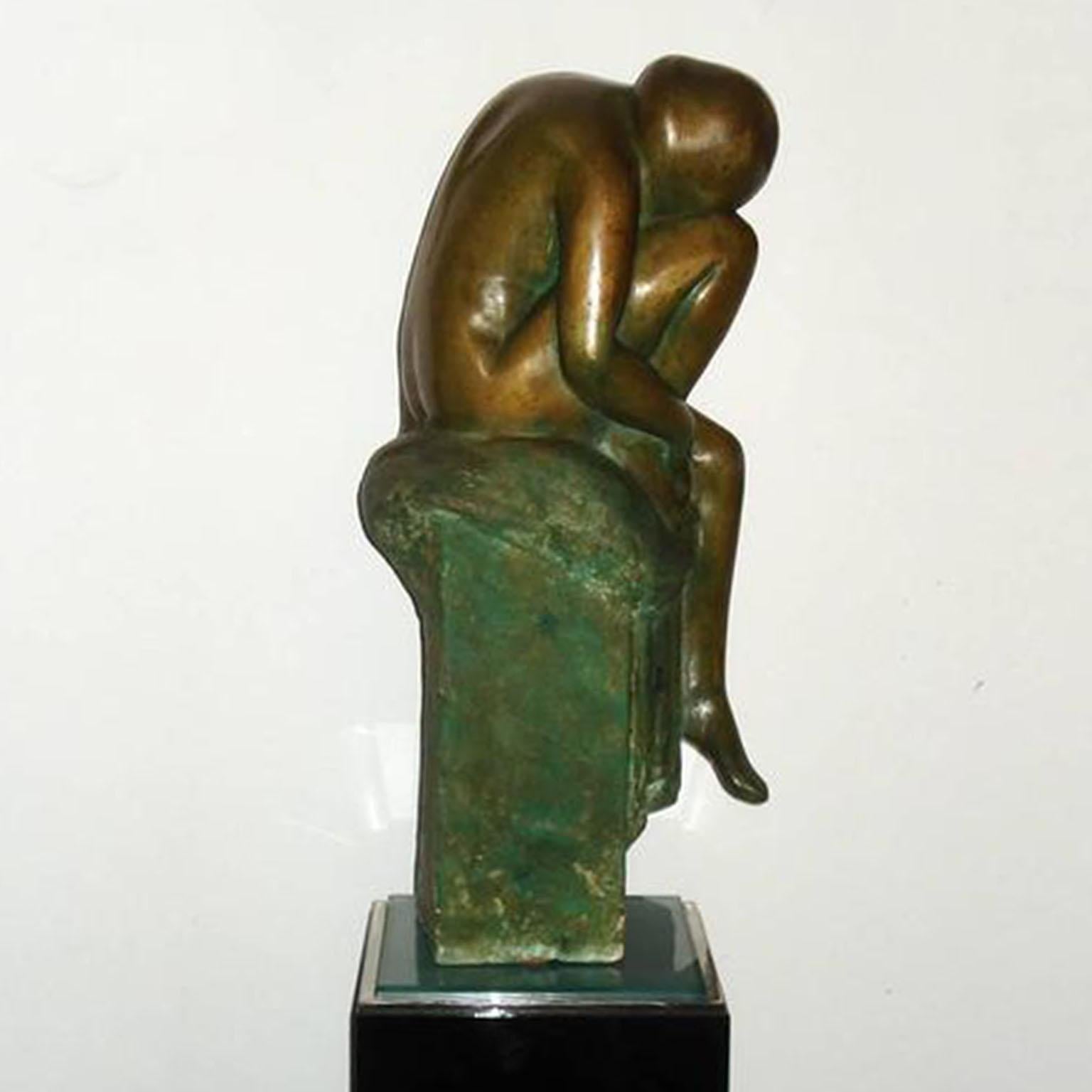Mid-20th Century Art Deco Bronze Crouching Bathing Girl, France 1930s For Sale