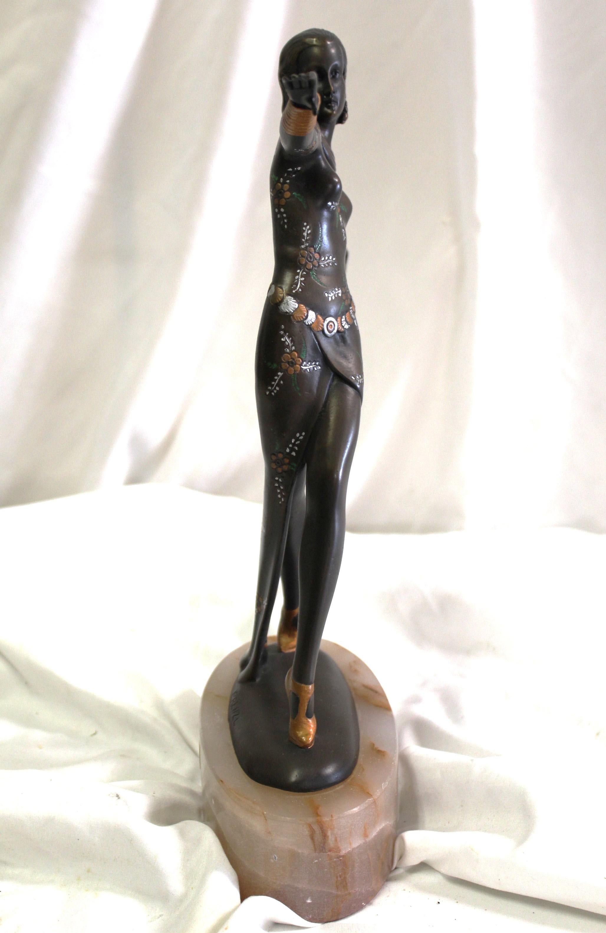 Cast Art Deco Bronze , Dancer , England  After Lorenzl For Sale