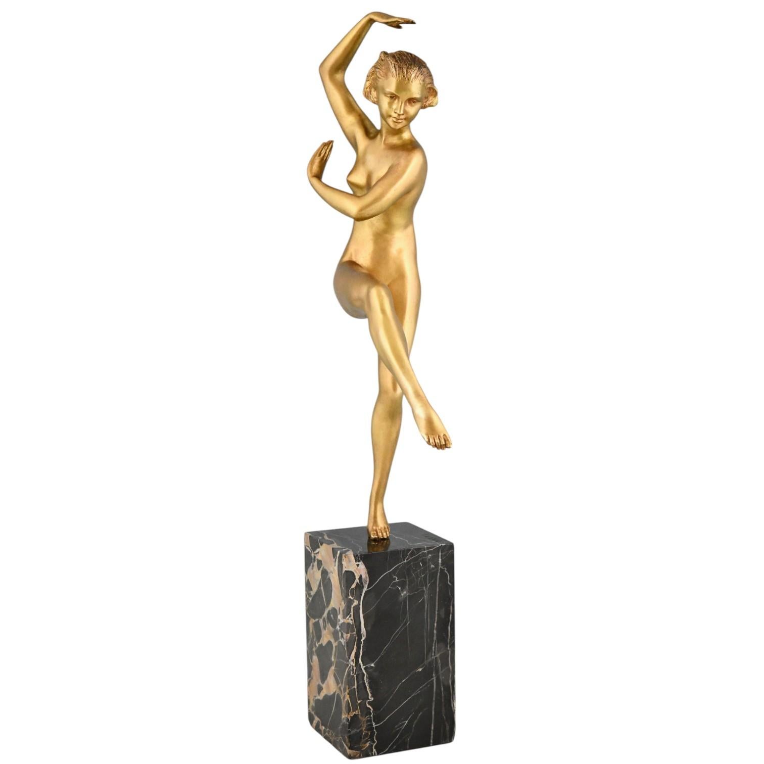 Art Déco Scultura di ballerina in bronzo Art Deco Matto, Marcel Bouraine & Marcel Guillemard 1930 in vendita