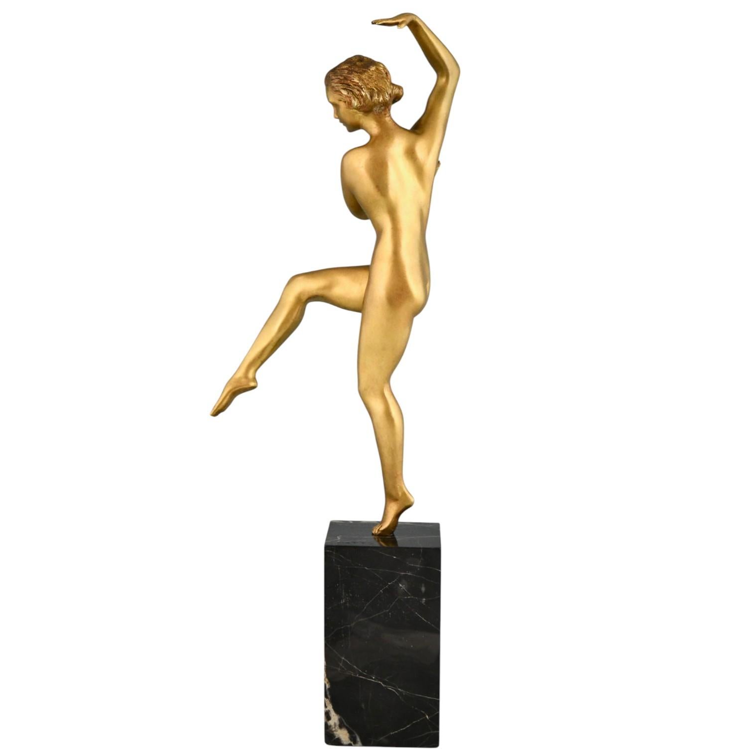 Francese Scultura di ballerina in bronzo Art Deco Matto, Marcel Bouraine & Marcel Guillemard 1930 in vendita