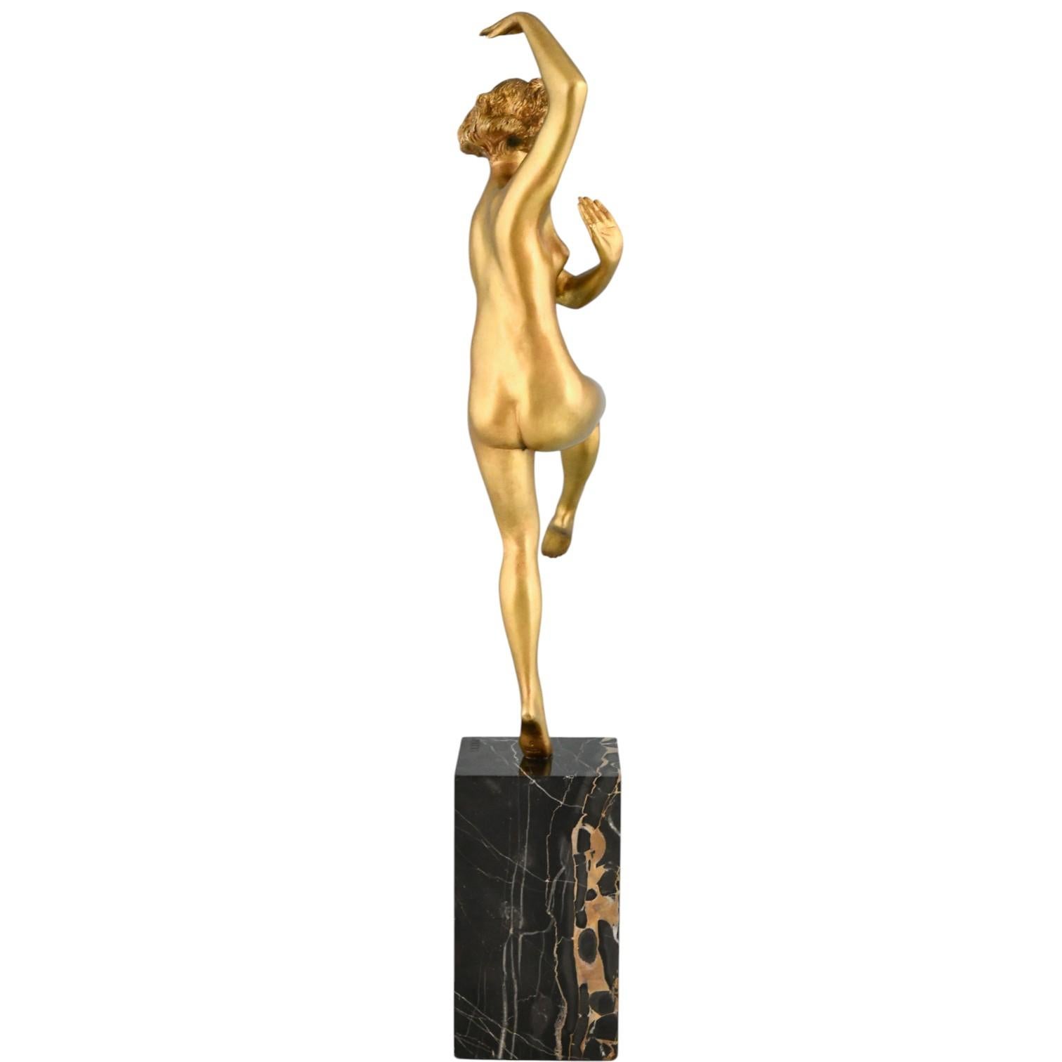 Patinato Scultura di ballerina in bronzo Art Deco Matto, Marcel Bouraine & Marcel Guillemard 1930 in vendita