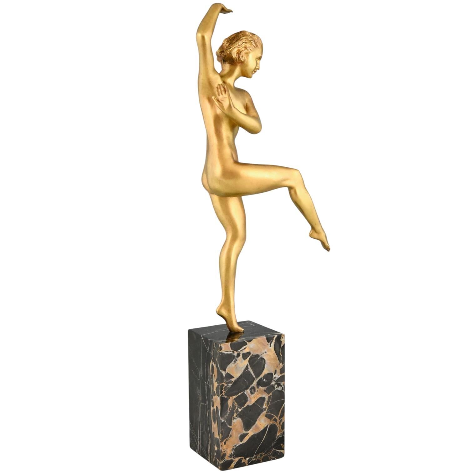 Scultura di ballerina in bronzo Art Deco Matto, Marcel Bouraine & Marcel Guillemard 1930 In condizioni buone in vendita a Antwerp, BE