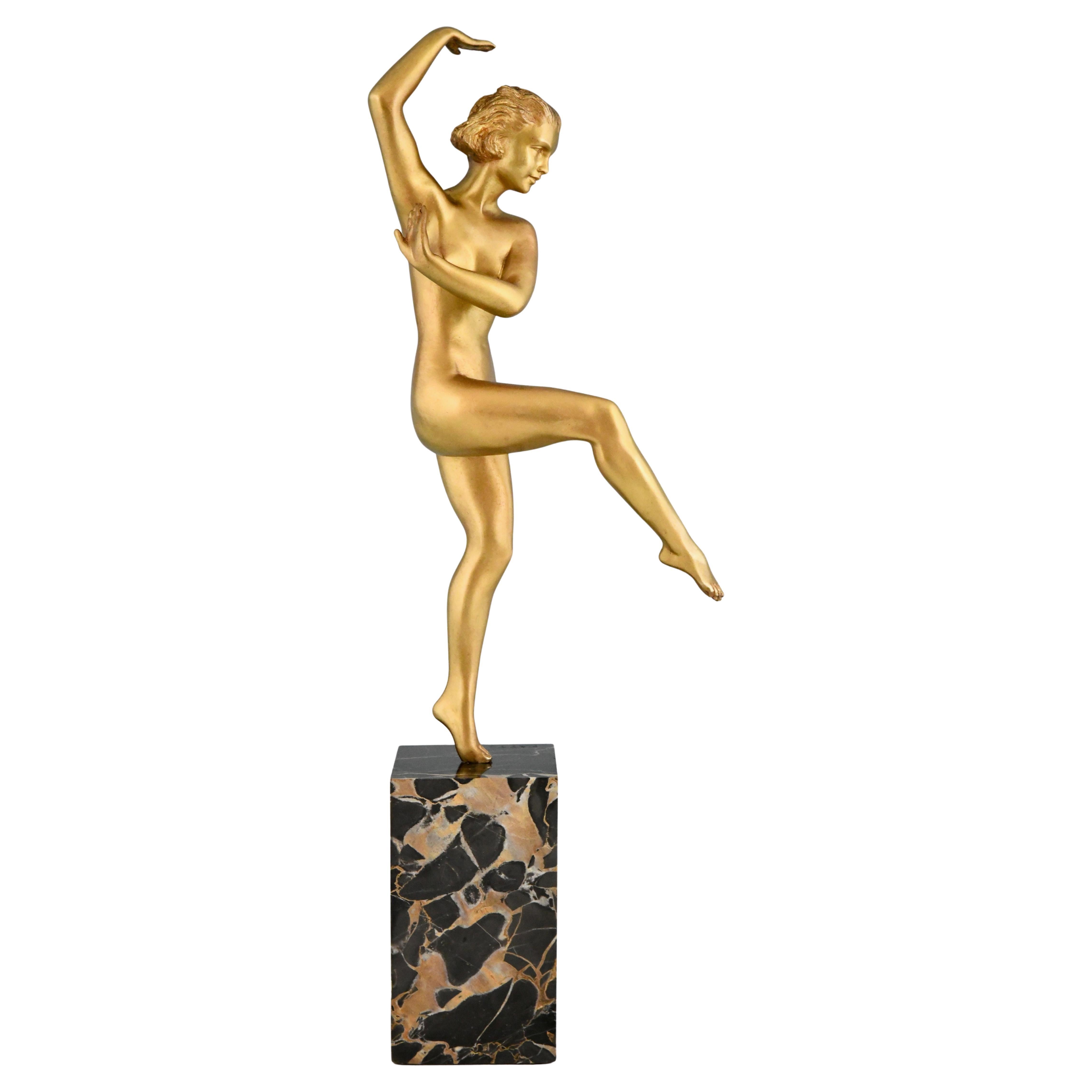 Scultura di ballerina in bronzo Art Deco Matto, Marcel Bouraine & Marcel Guillemard 1930