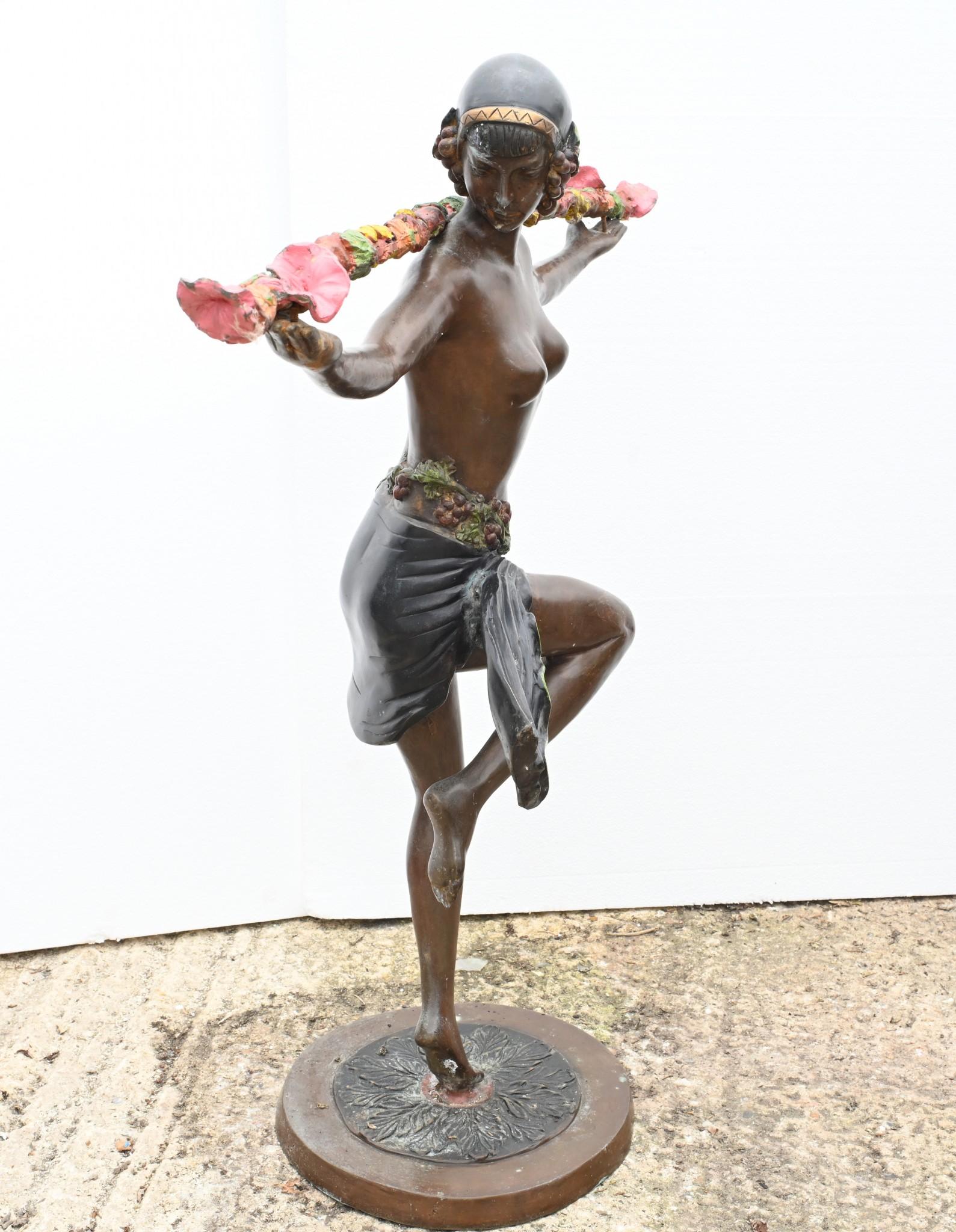 Statua di ballerina in bronzo Art Deco Figurine 3ft in vendita 1