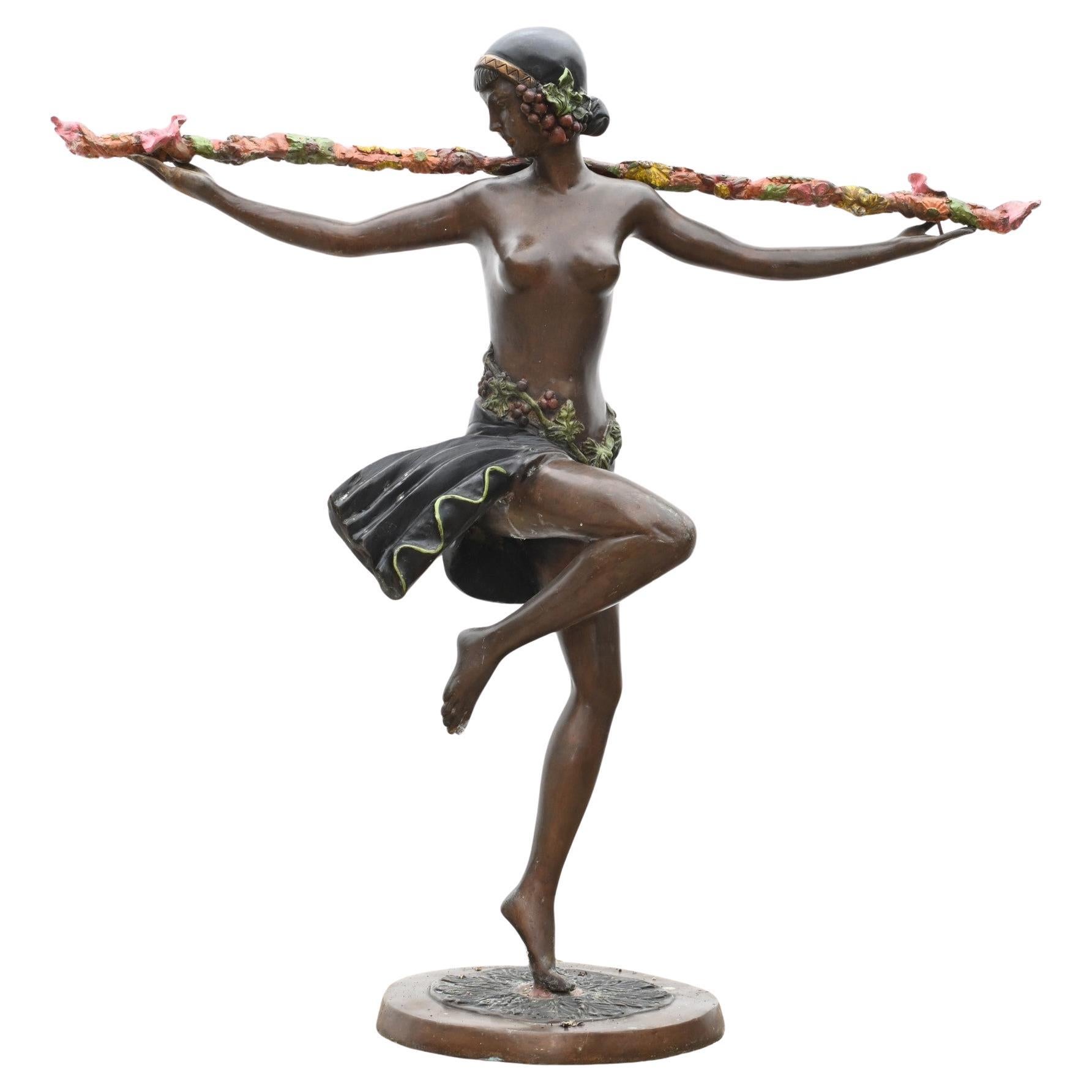 Art Decó Estatua de Bronce Bailarina Figurilla 3ft