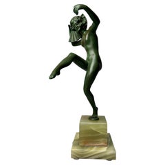 Ballerina in bronzo Art Deco con ventaglio di Claire Jeanne Colinet