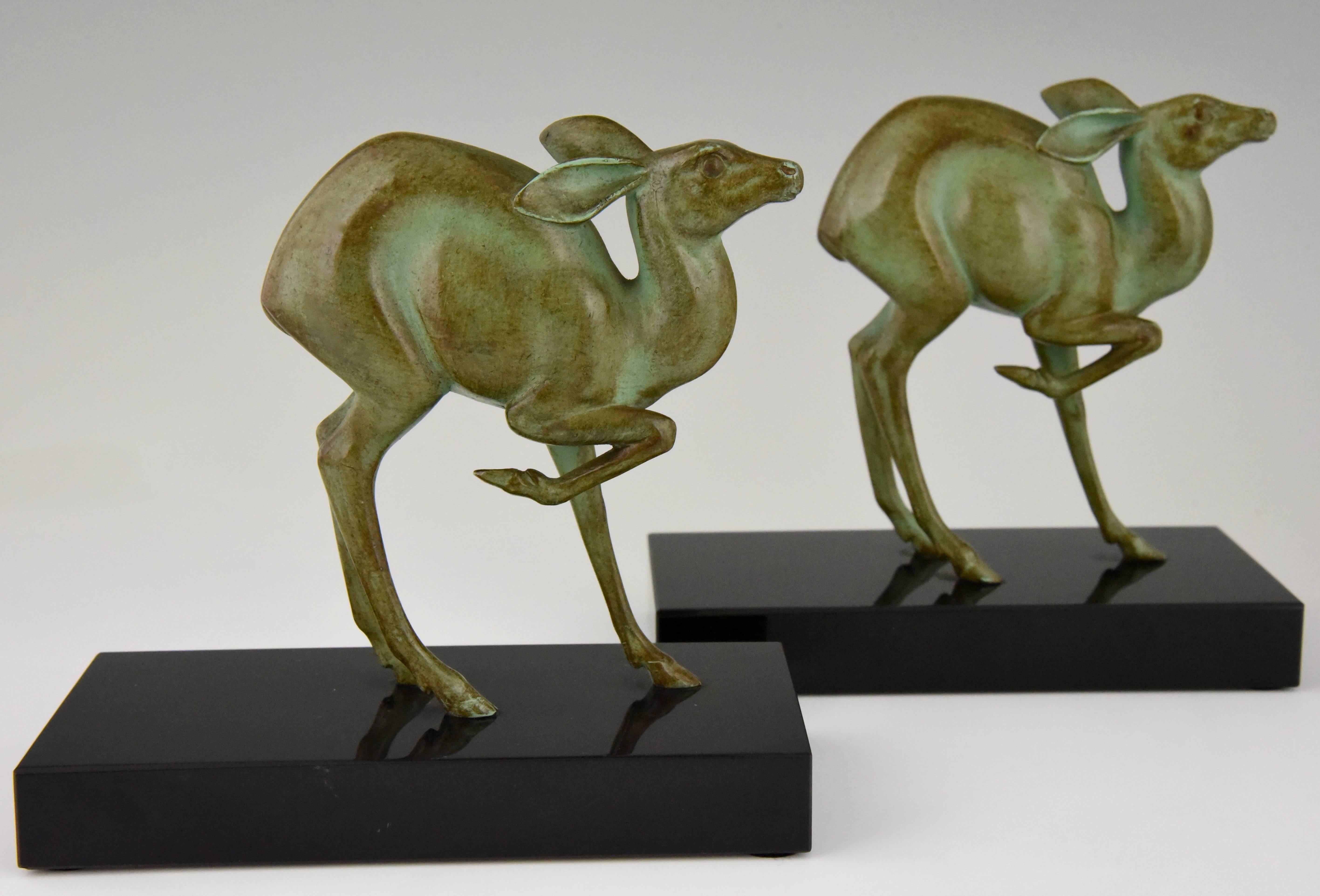 Art Deco Bronze Deer Bookends by Rischmann, France, 1925 1