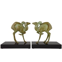 Art Deco Bronze Deer Bookends by Rischmann, France, 1925