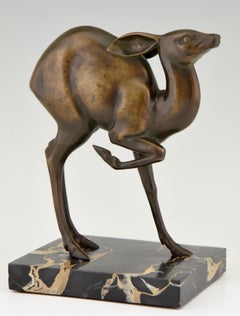 Art Deco Bronze Deer Sculpture Rischmann, France, 1925