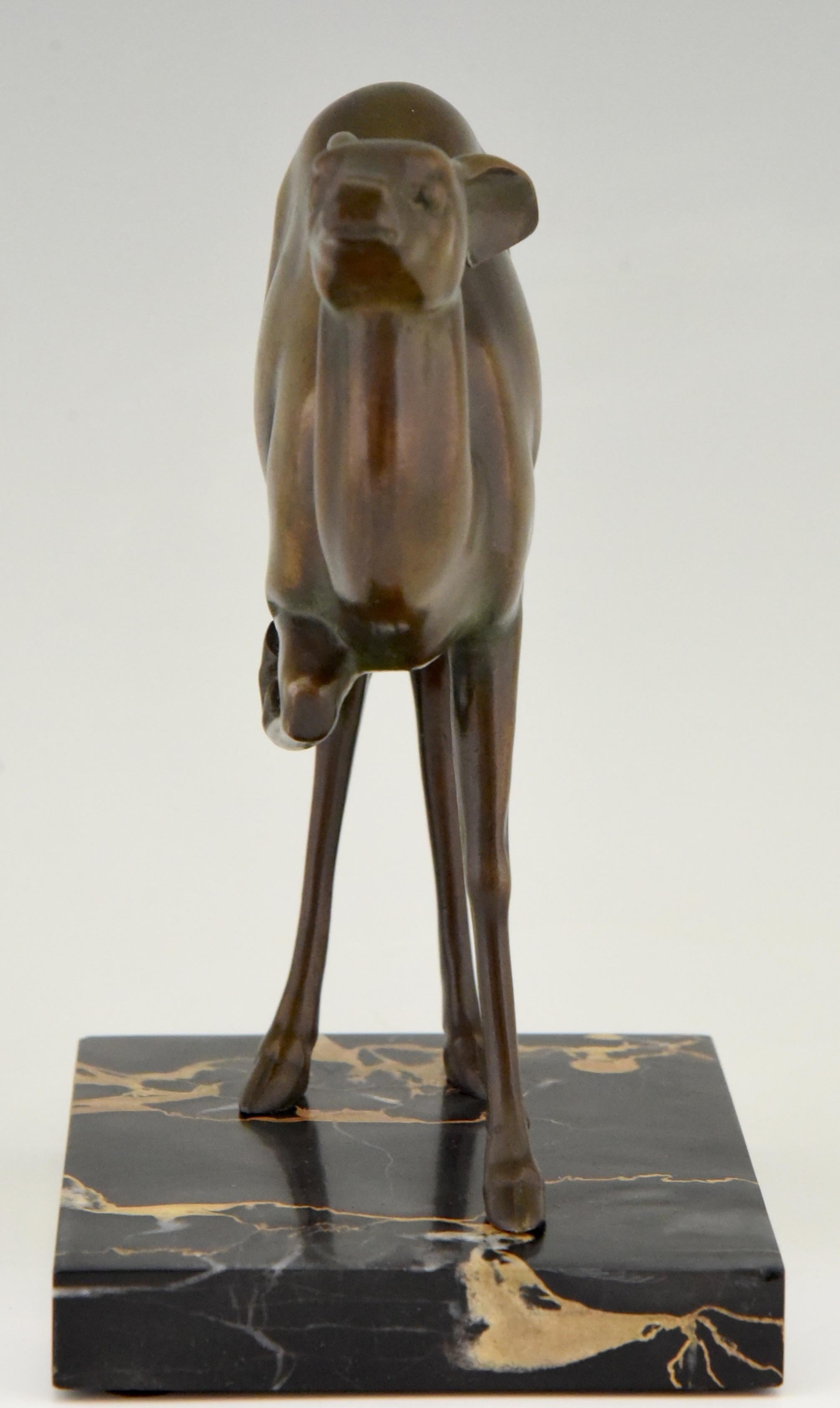 French Art Deco Bronze Deer Sculpture Rischmann, France, 1925