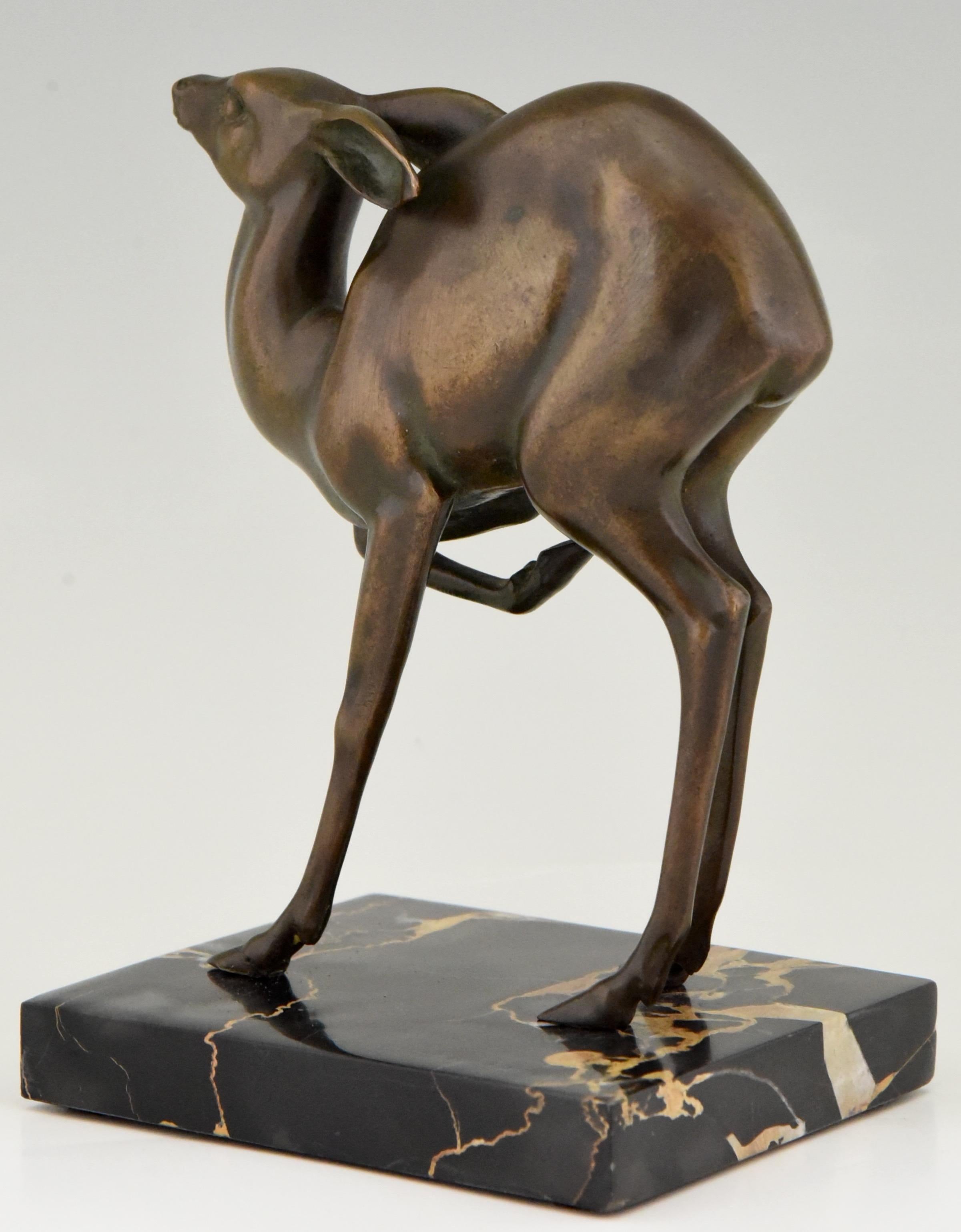 Early 20th Century Art Deco Bronze Deer Sculpture Rischmann, France, 1925