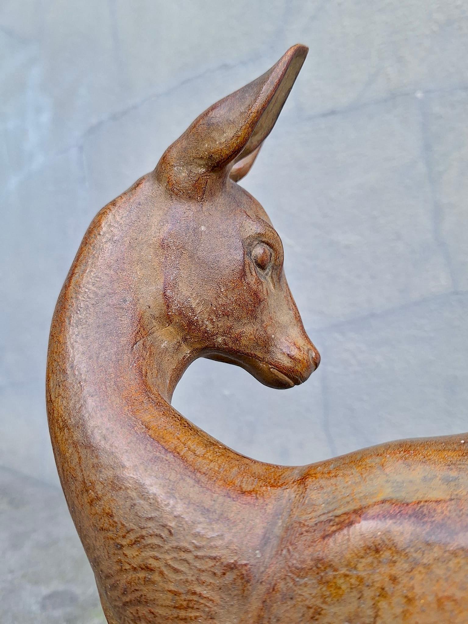 Art deco Bronze Depicting a Doe and its Fawn on a Black Marble Base For Sale 3