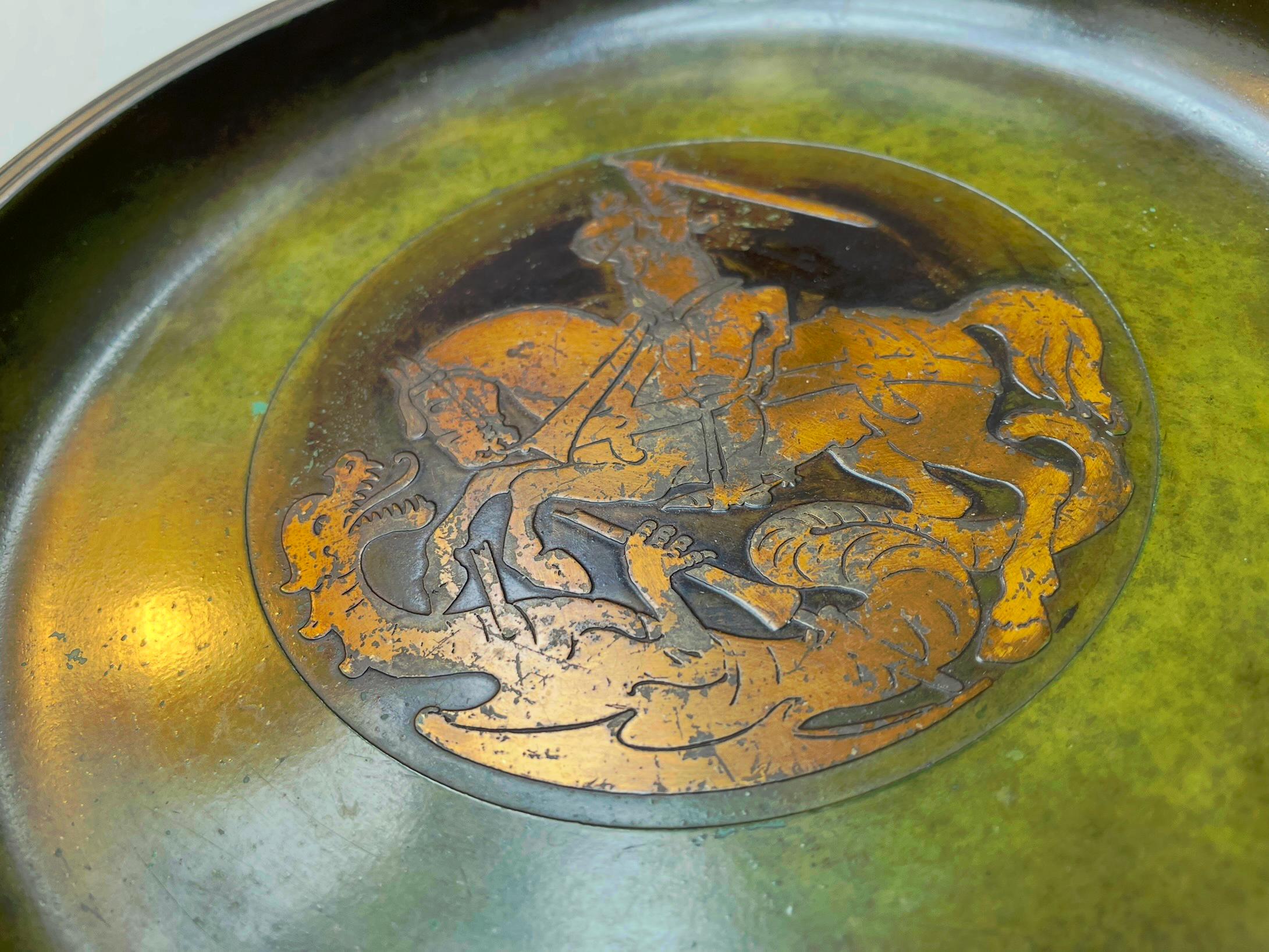 Piatto in bronzo Art Deco w. Patina verde di Verdigris di Holger Fridericias, anni '30 In condizioni buone in vendita a Esbjerg, DK