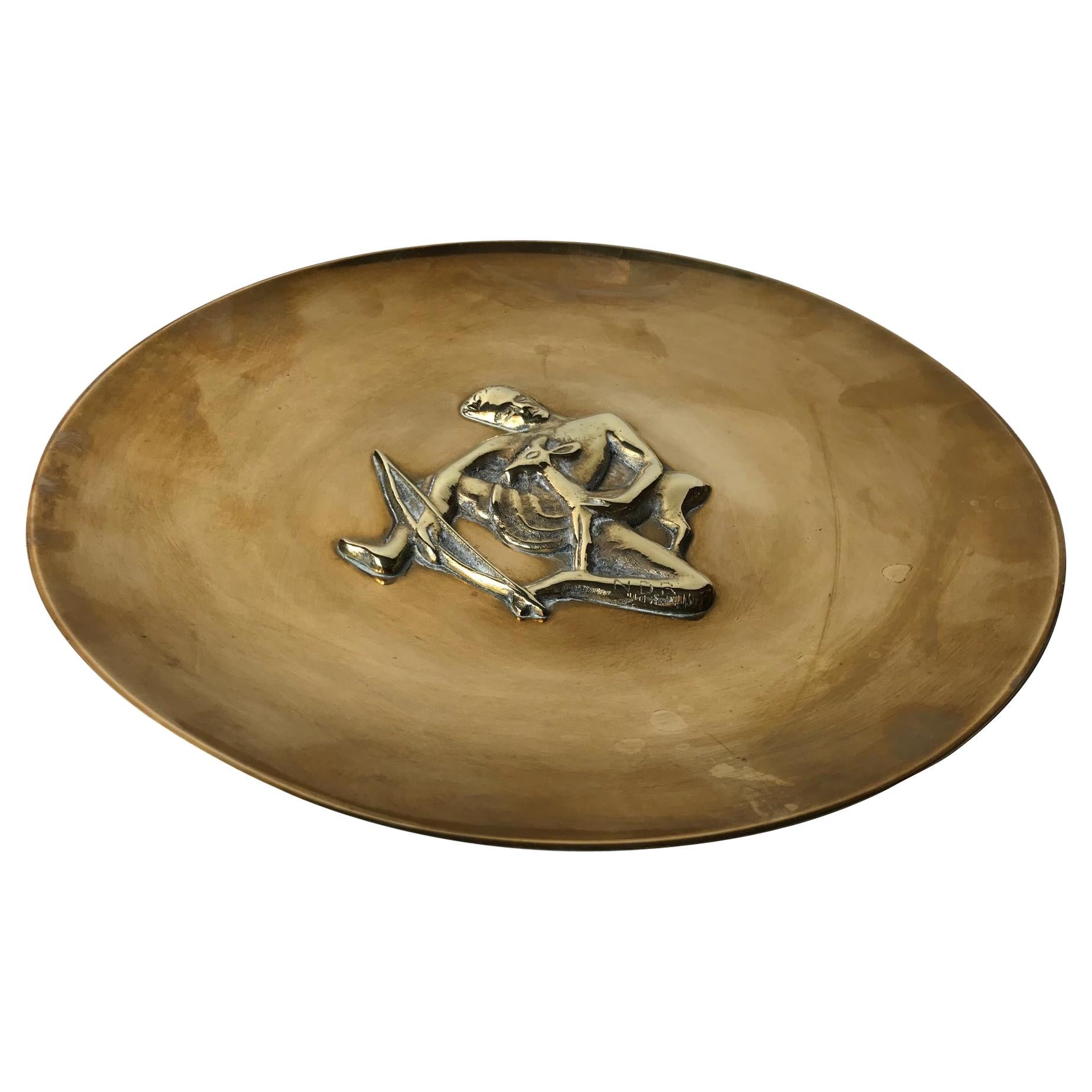 Art Deco Bronze Dish with Bow Hunter by N. Dam Ravn, Denmark, 1930s For Sale