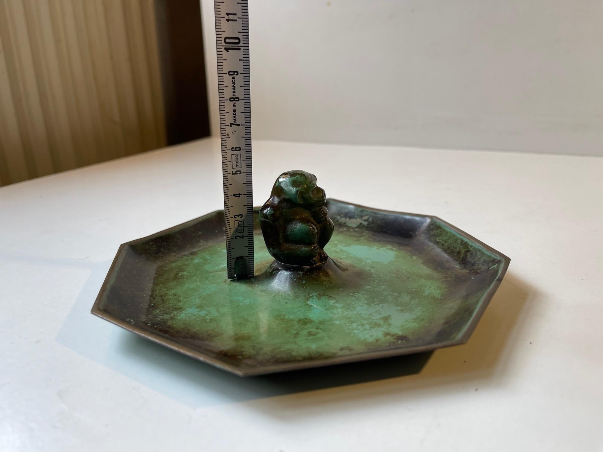 Art Deco Bronze Dish with Monkey by Holger Fridericias, 1930s 2
