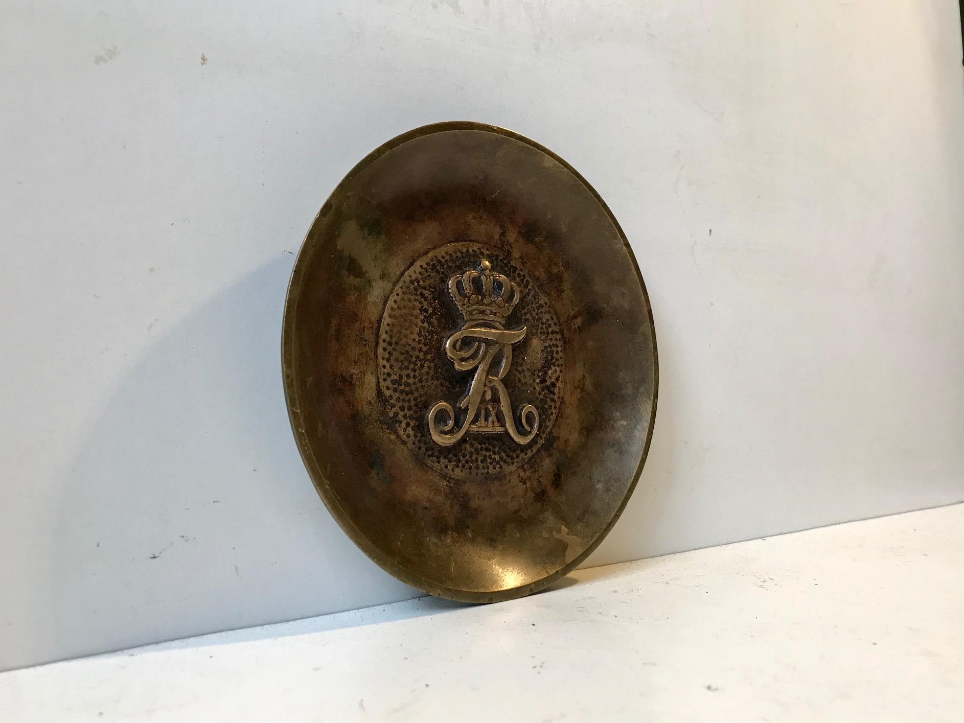 Mid-20th Century Art Deco Bronze Dish with Royal Danish Cypher, 1940s