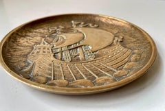 Art Deco Bronze Dish with Ship, 1930s