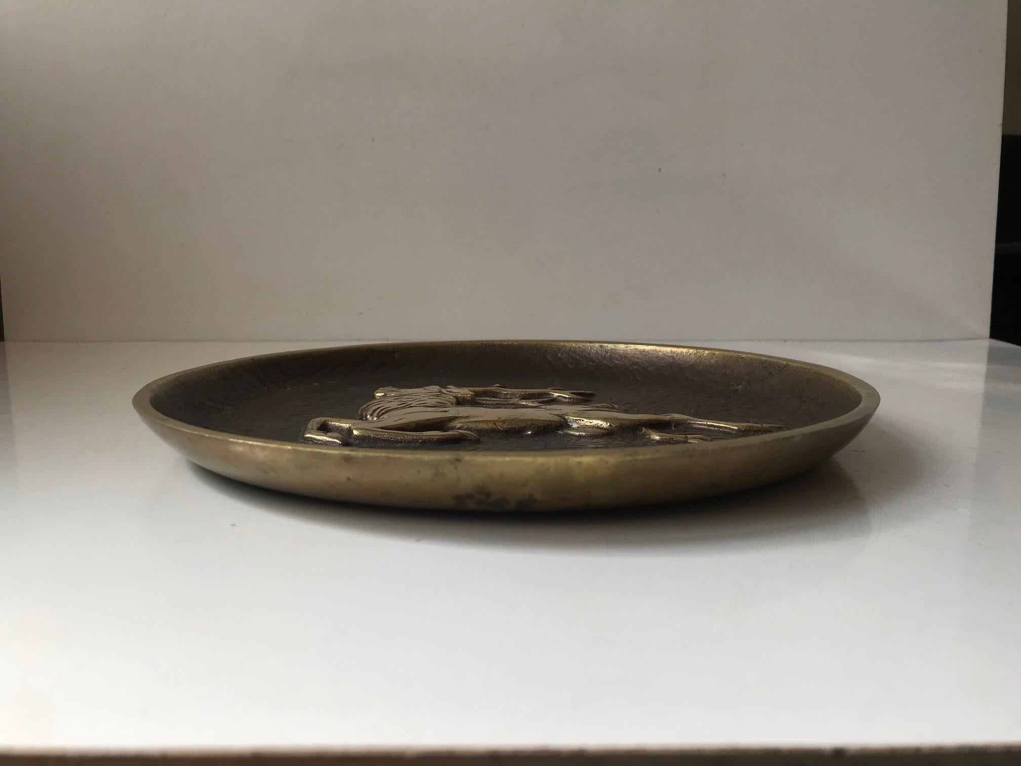 Art Deco Bronze Dish with Stag by Crown Copenhagen, 1930s In Good Condition For Sale In Esbjerg, DK