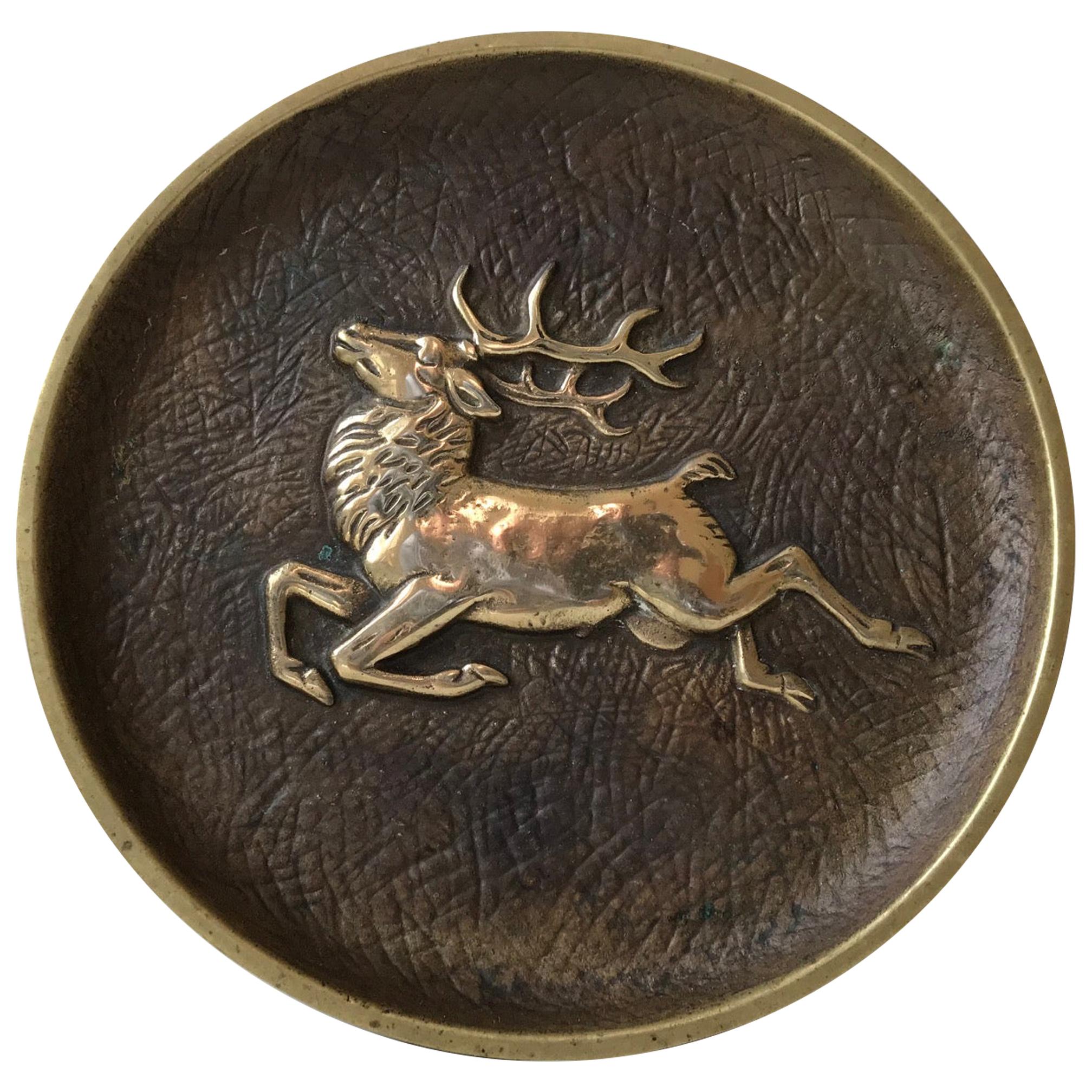 Art Deco Bronze Dish with Stag by Crown Copenhagen, 1930s For Sale