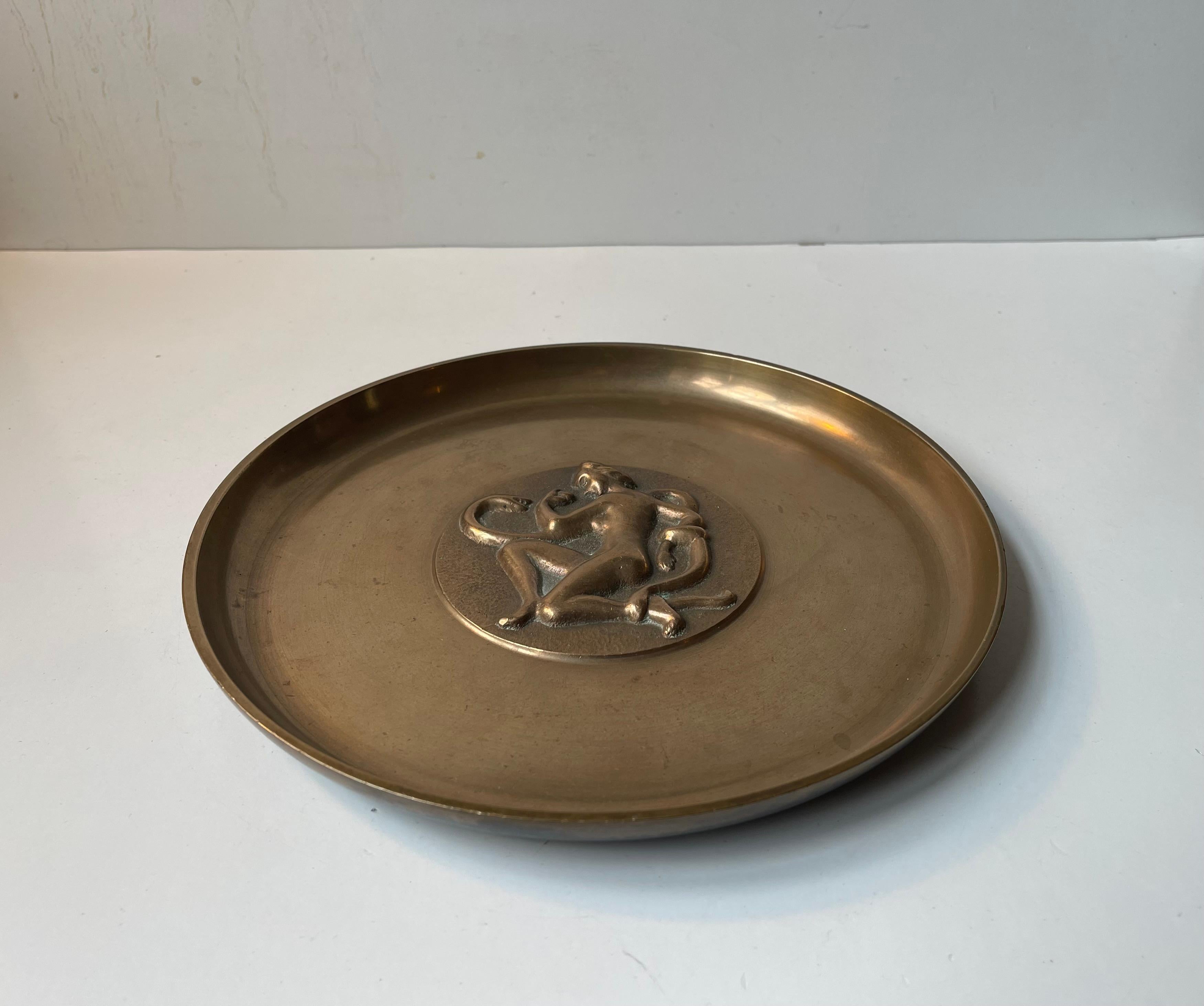 Art Deco Bronze Dish with The Genesis Motif by Tinos, 1930s (Art déco) im Angebot