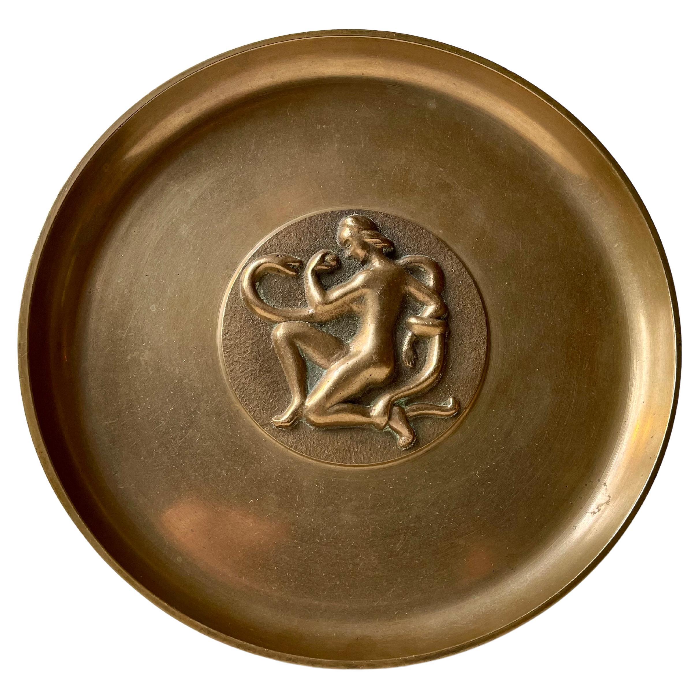 Art Deco Bronze Dish with The Genesis Motif by Tinos, 1930s